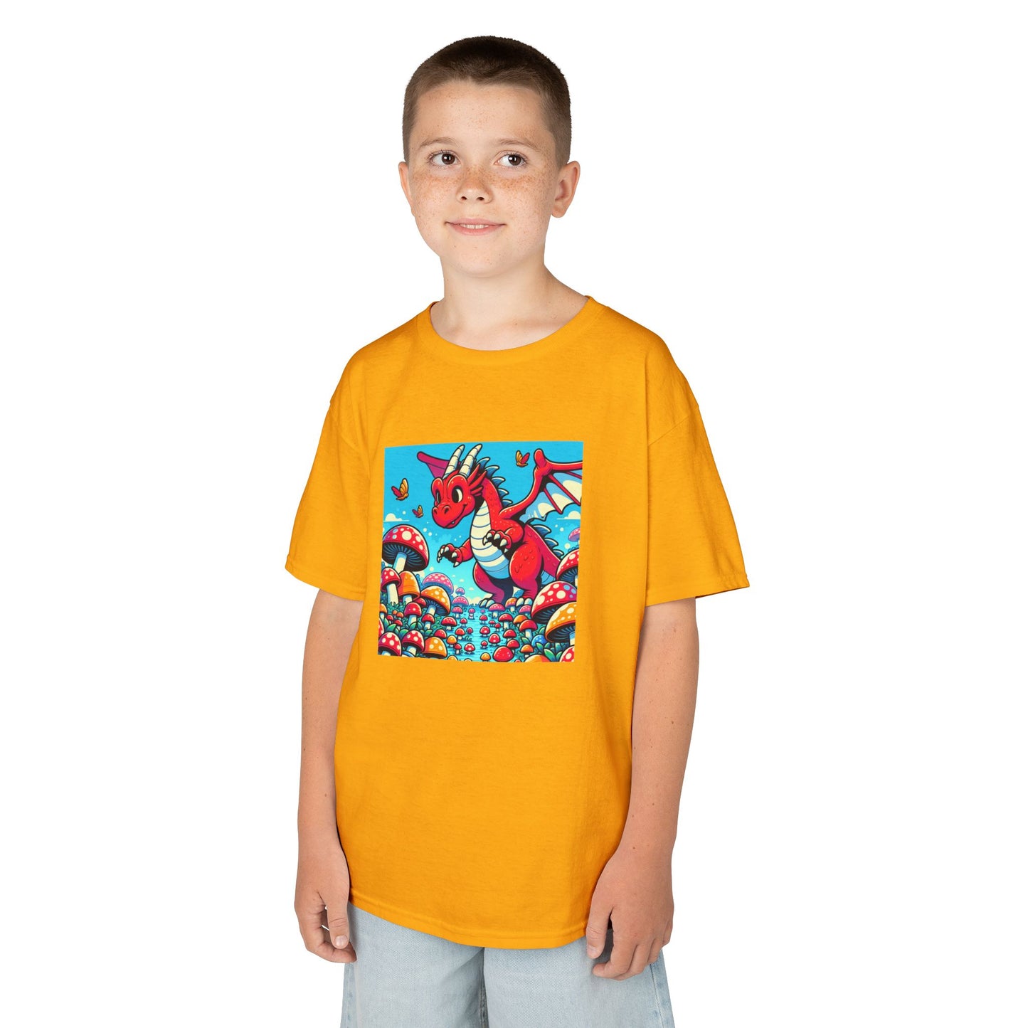 Kids Dragon in a Field of Mushrooms Adventure Tee - Fun Colorful Design for Little Explorers