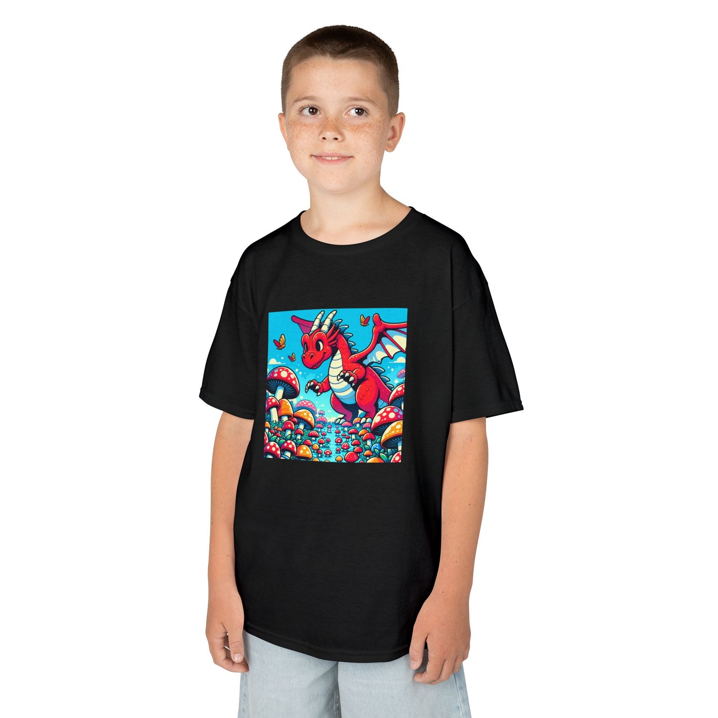 Kids Dragon in a Field of Mushrooms Adventure Tee - Fun Colorful Design for Little Explorers