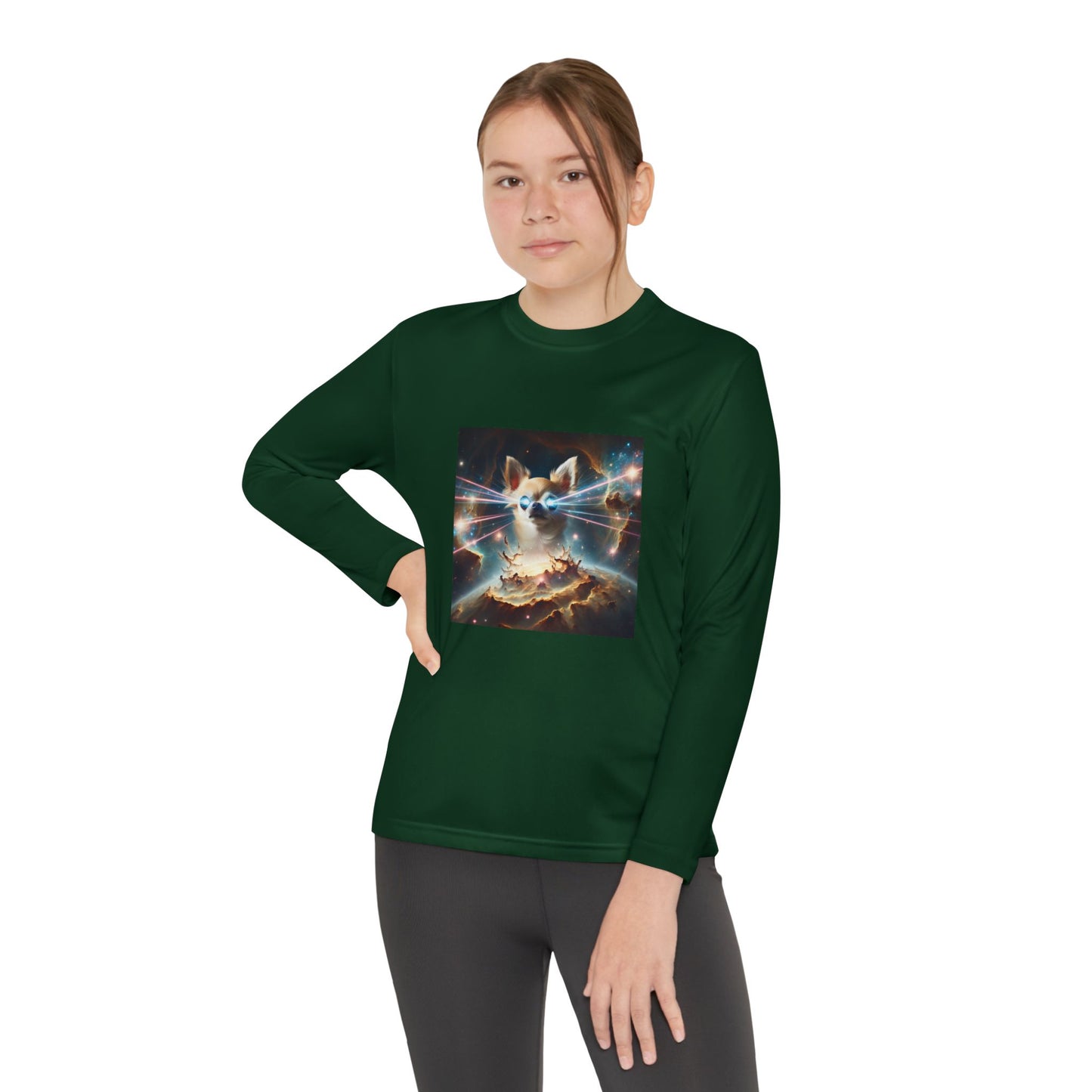 Kids Galaxy Control Long Sleeve Tee, Fierce Teacup Chihuahua Laser Eyes, Funny Shirt, Child's Top, Cute Animal Graphic Tee