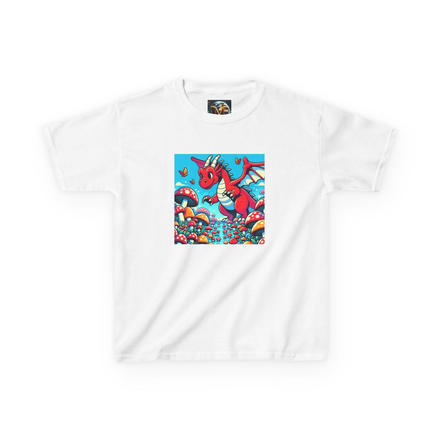 Kids Dragon in a Field of Mushrooms Adventure Tee - Fun Colorful Design for Little Explorers