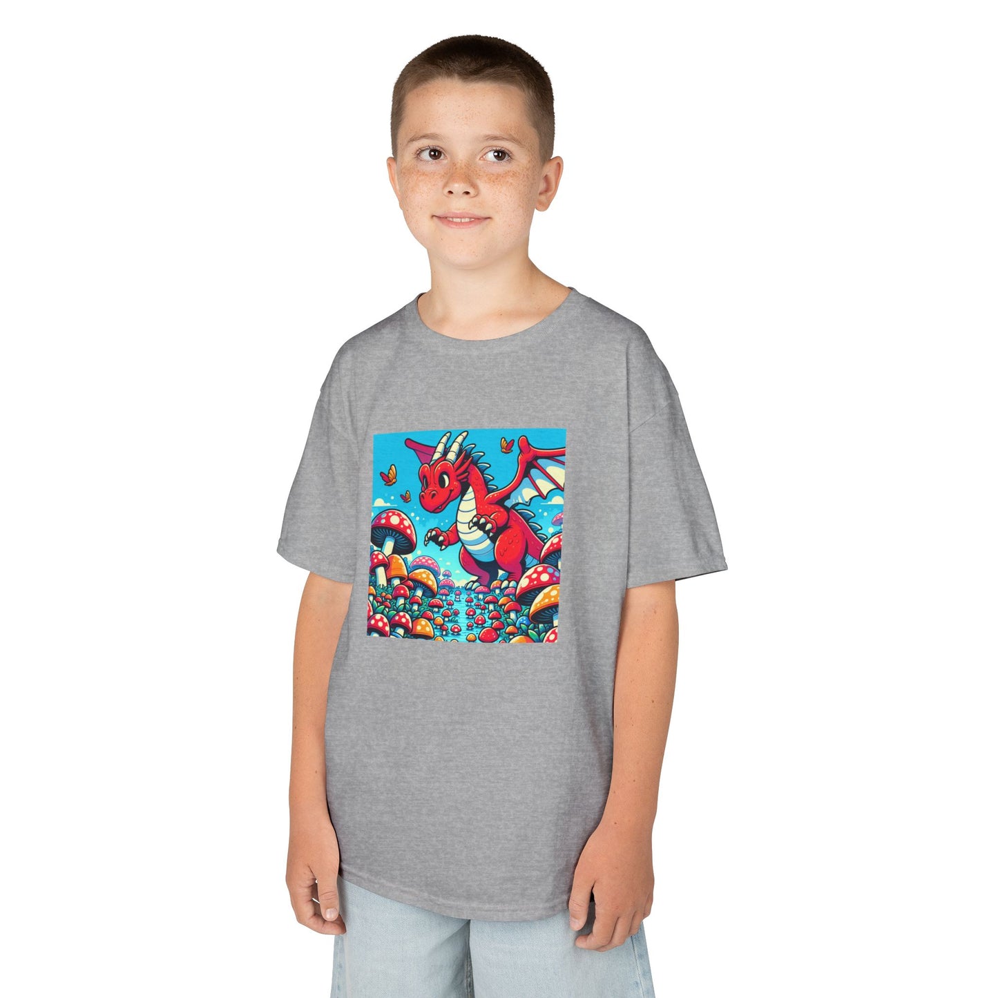 Kids Dragon in a Field of Mushrooms Adventure Tee - Fun Colorful Design for Little Explorers