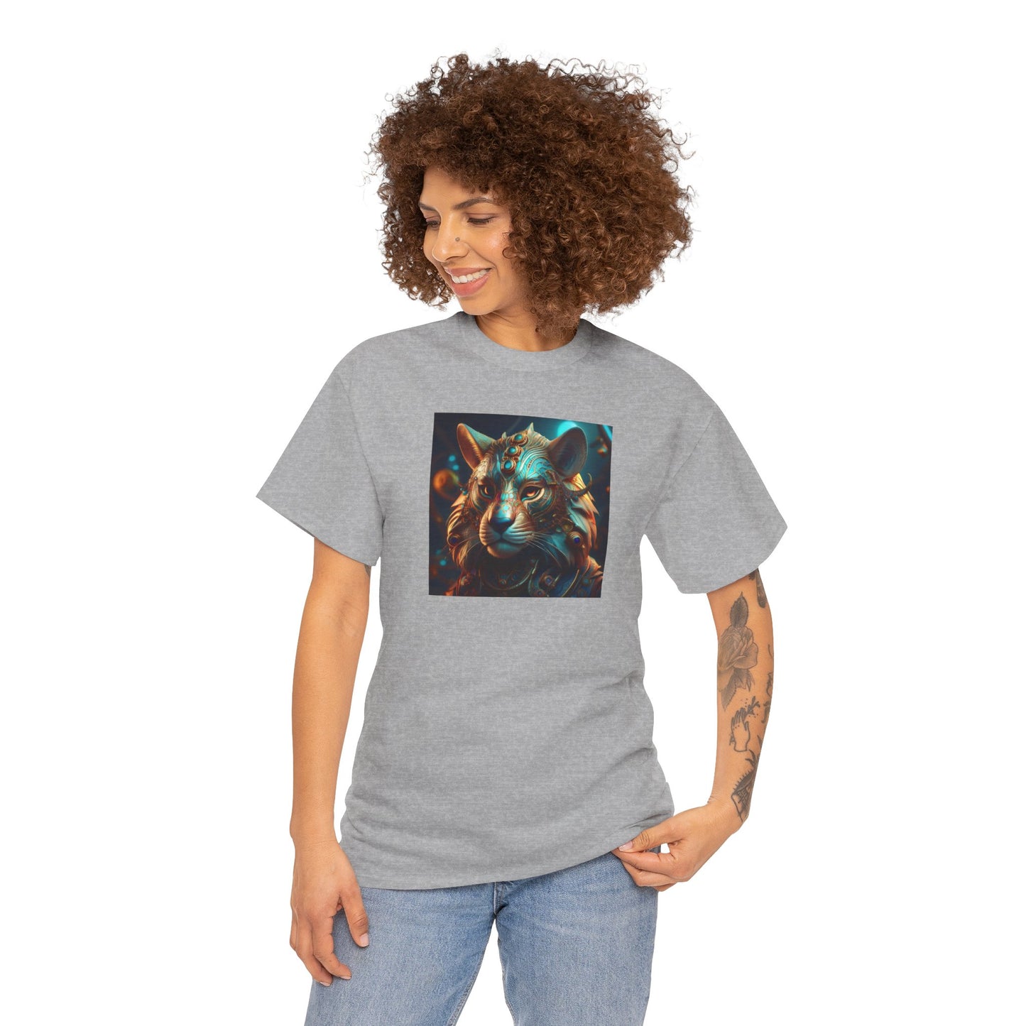 Unique Lion Art Unisex Heavy Cotton Tee - Statement Graphic T-Shirt for Animal Lovers
