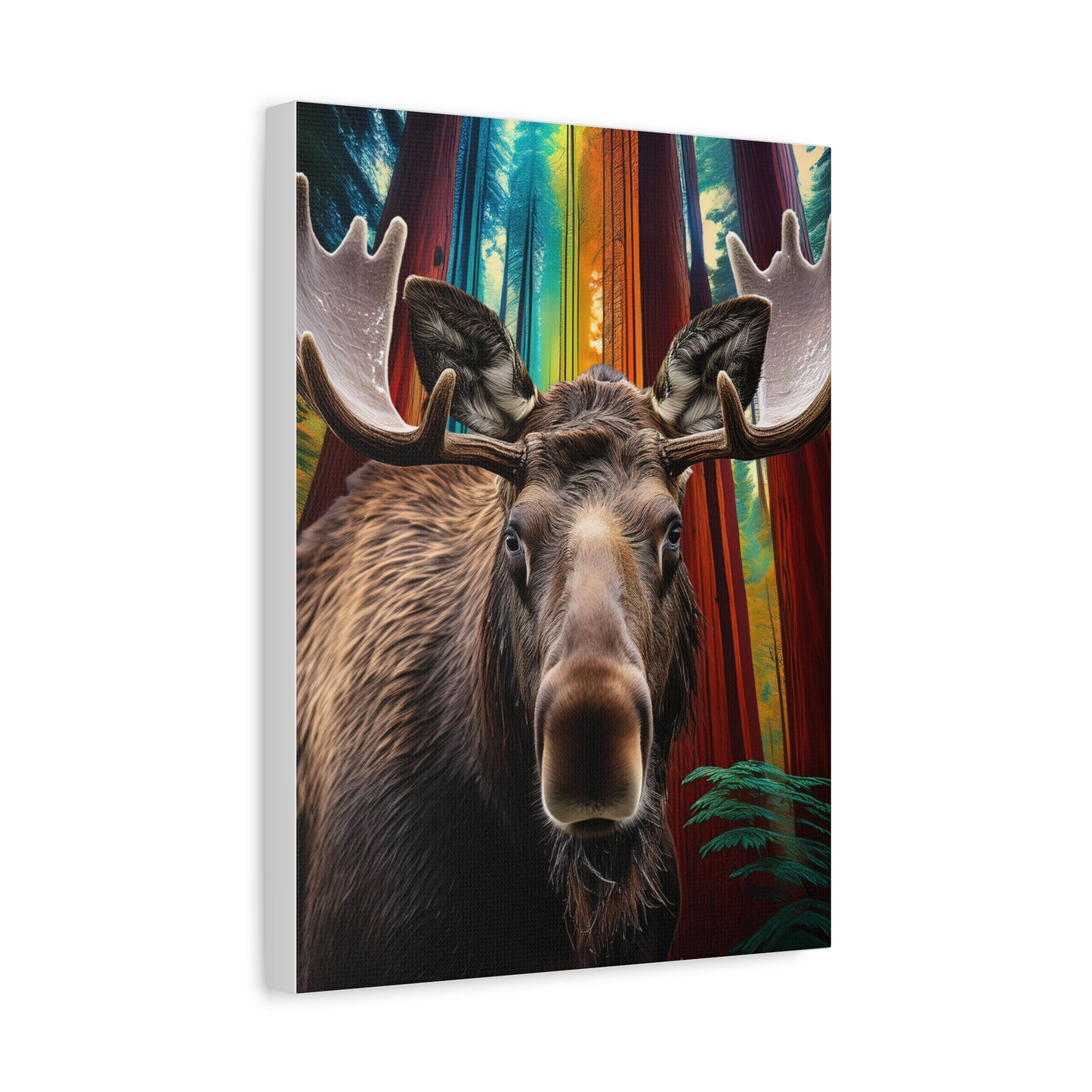 Majestic Moose with Abstract Forest Background Canvas, Wildlife Home Decor, Rustic Cabin Artwork, Eco-Friendly Stretched Canvas