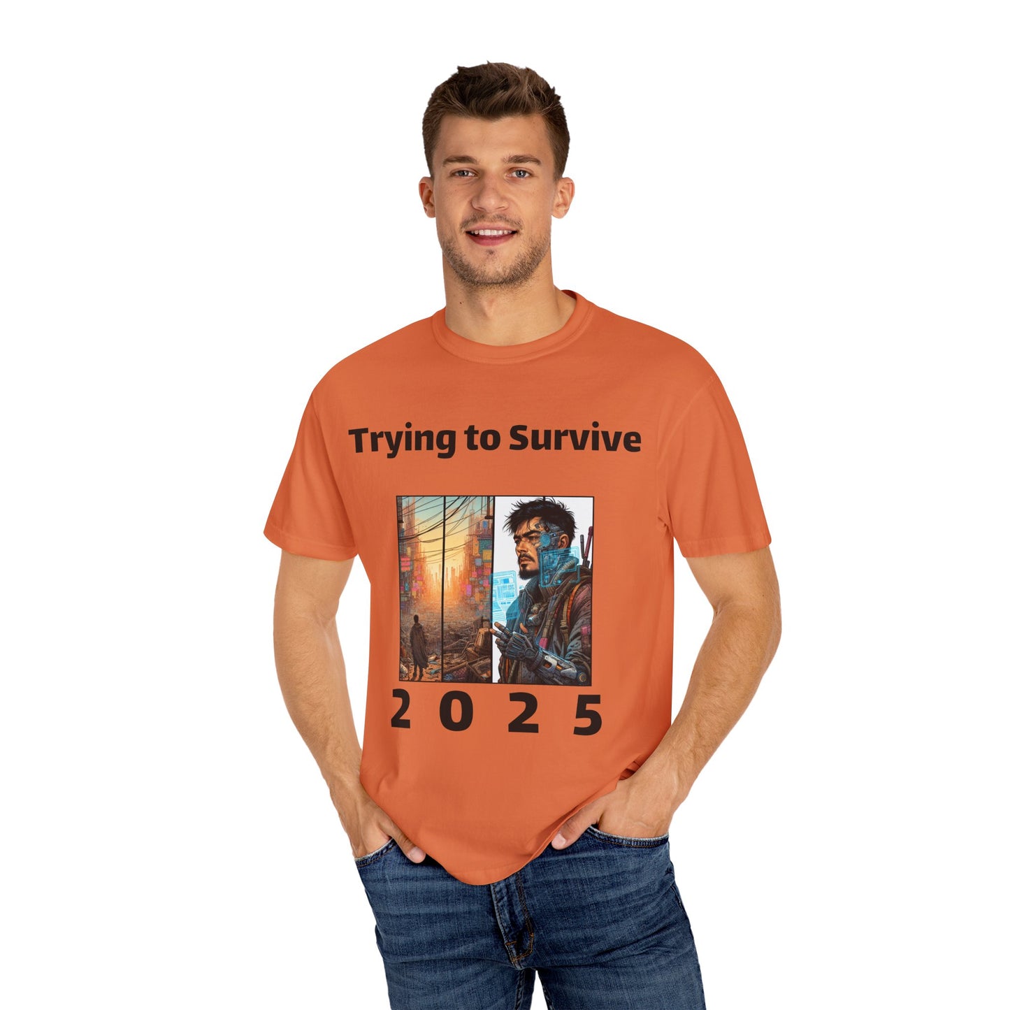 Survival Mode Unisex T-shirt, Trying to Survive 2025, Comic Book Style Tee, Bold Tee Shirt, Men's Women's Shirt