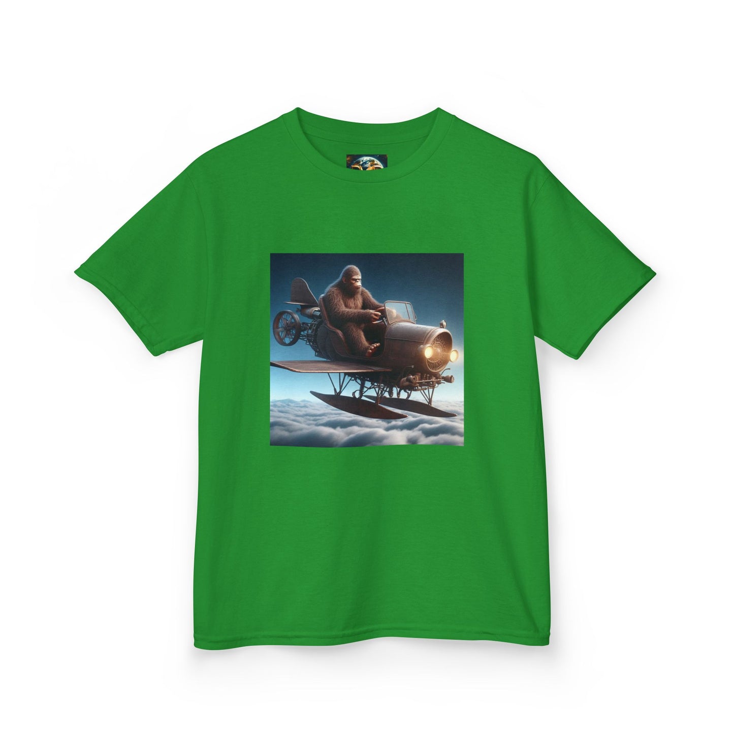 Kids Tee, Bigfoot Flying Car Shirt, Hilarious Kid's Design, Youth Tshirt, Children's Graphic Tee, Funny Sasquatch Top