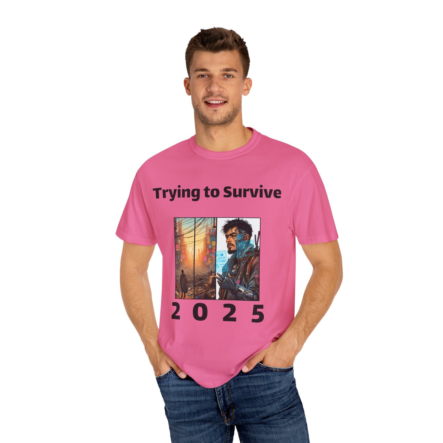 Survival Mode Unisex T-shirt, Trying to Survive 2025, Comic Book Style Tee, Bold Tee Shirt, Men's Women's Shirt