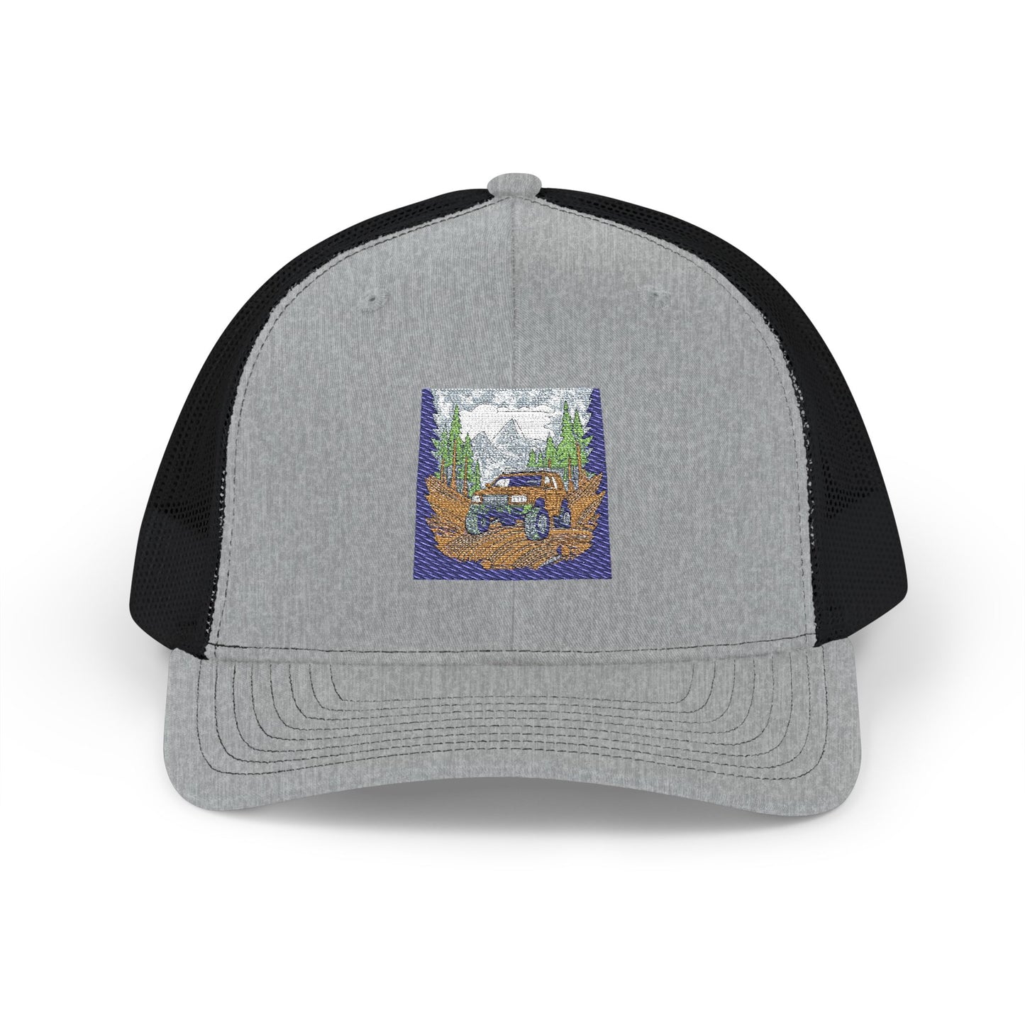 Red ORV Adventure-Themed Snapback Trucker Cap with Embroidered Design