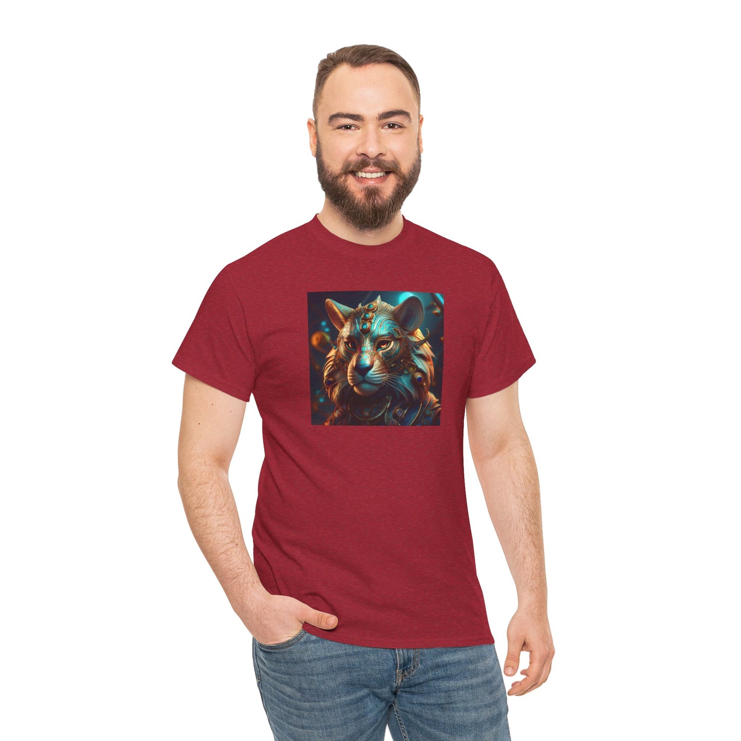 Unique Lion Art Unisex Heavy Cotton Tee - Statement Graphic T-Shirt for Animal Lovers