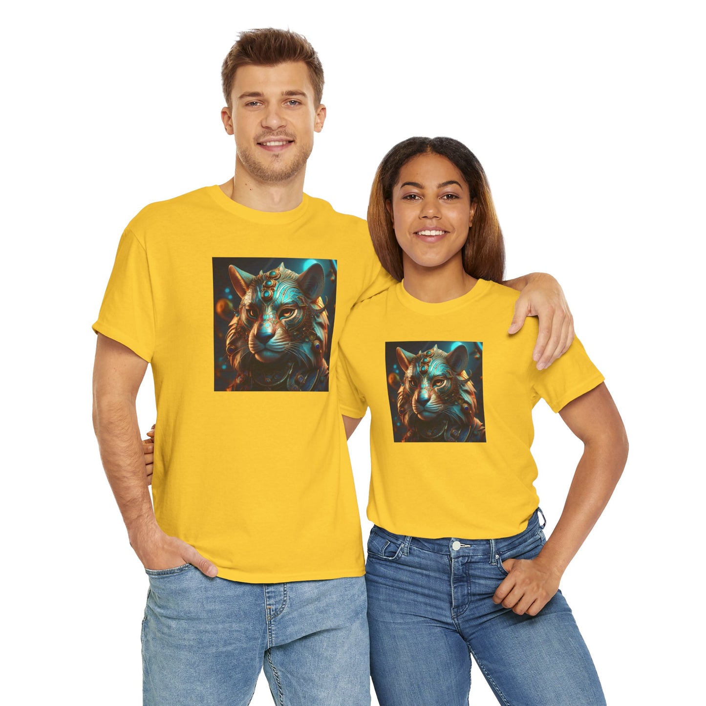 Unique Lion Art Unisex Heavy Cotton Tee - Statement Graphic T-Shirt for Animal Lovers