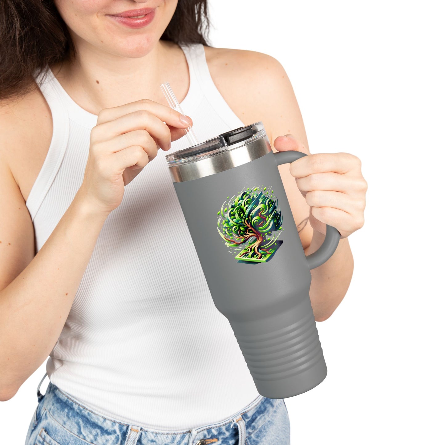 Eco-Friendly Insulated Travel Mug - 40oz with Whimsical Tree Design