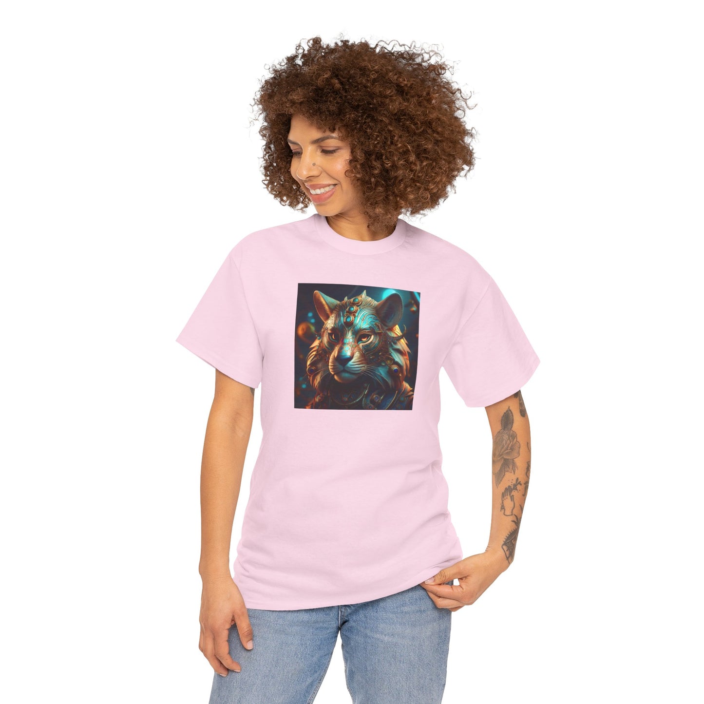 Unique Lion Art Unisex Heavy Cotton Tee - Statement Graphic T-Shirt for Animal Lovers