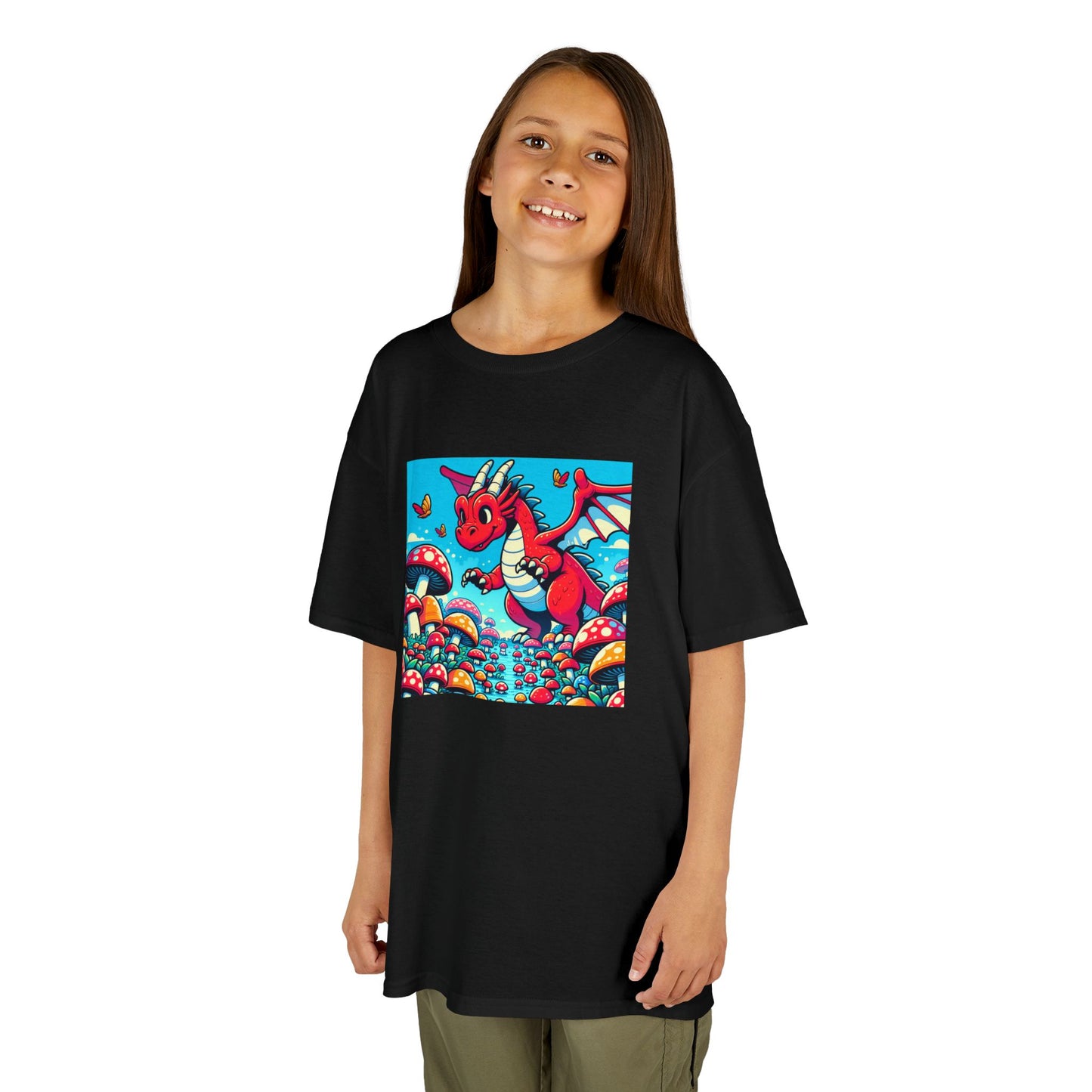 Kids Dragon in a Field of Mushrooms Adventure Tee - Fun Colorful Design for Little Explorers