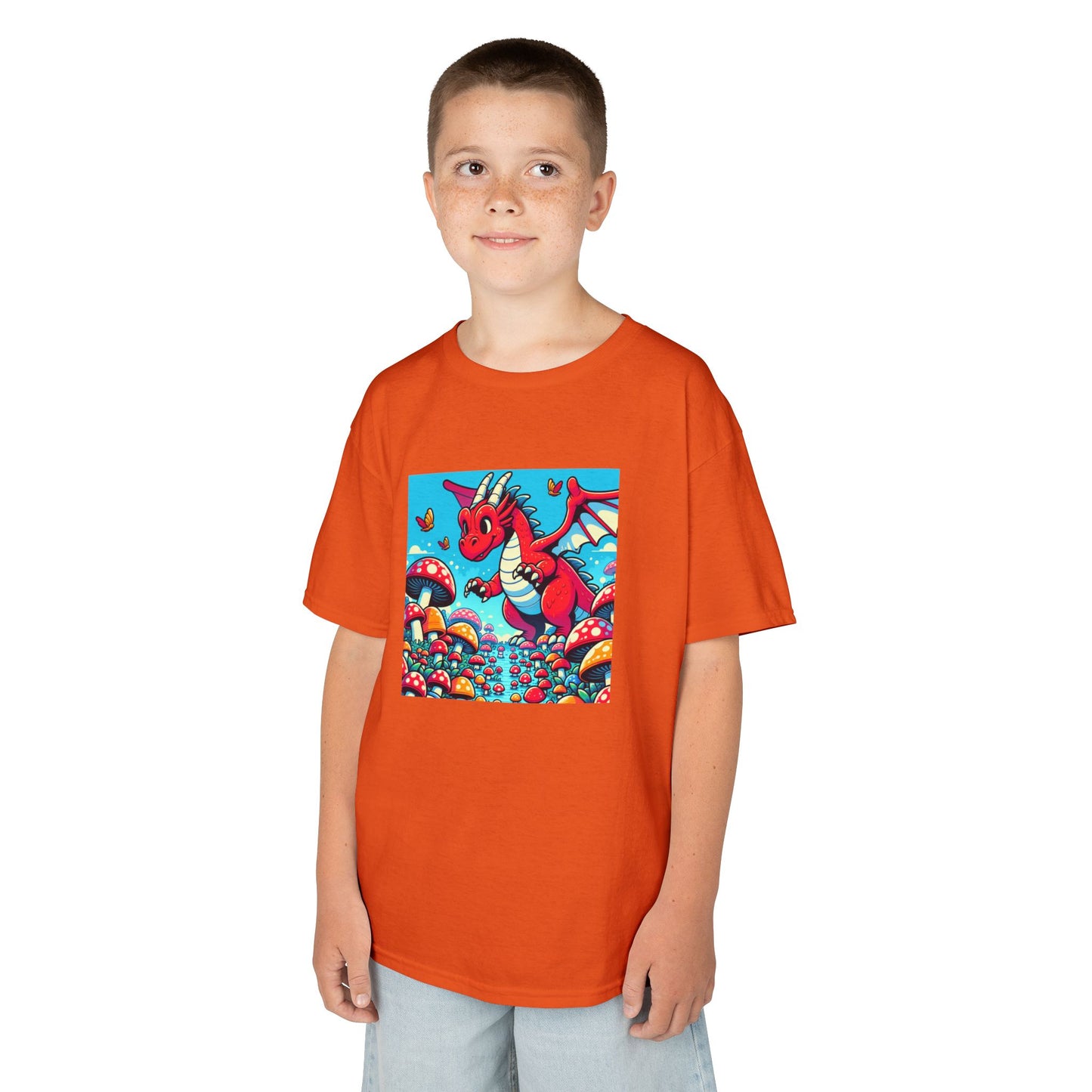 Kids Dragon in a Field of Mushrooms Adventure Tee - Fun Colorful Design for Little Explorers
