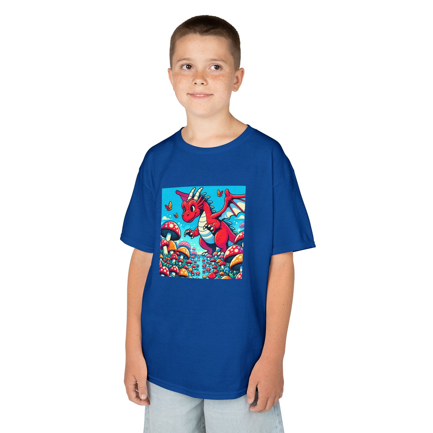 Kids Dragon in a Field of Mushrooms Adventure Tee - Fun Colorful Design for Little Explorers