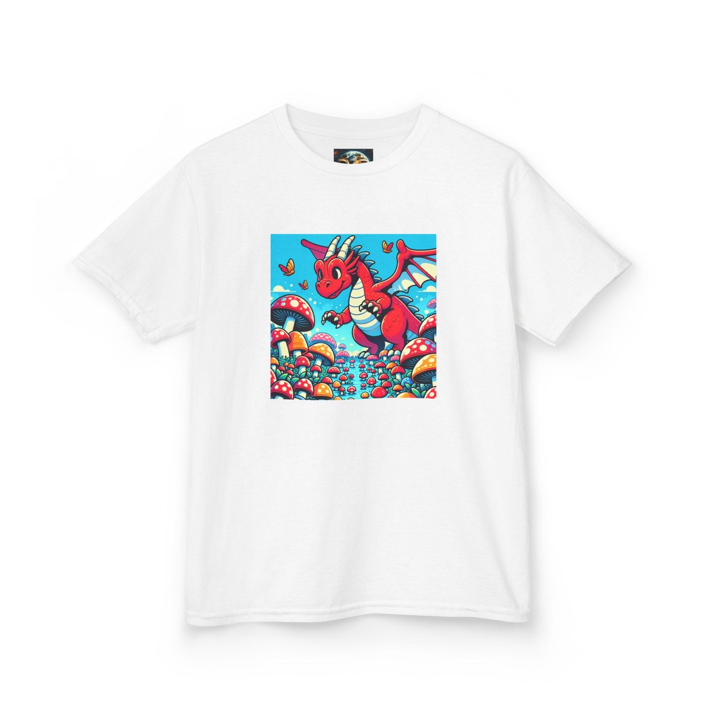 Kids Dragon in a Field of Mushrooms Adventure Tee - Fun Colorful Design for Little Explorers