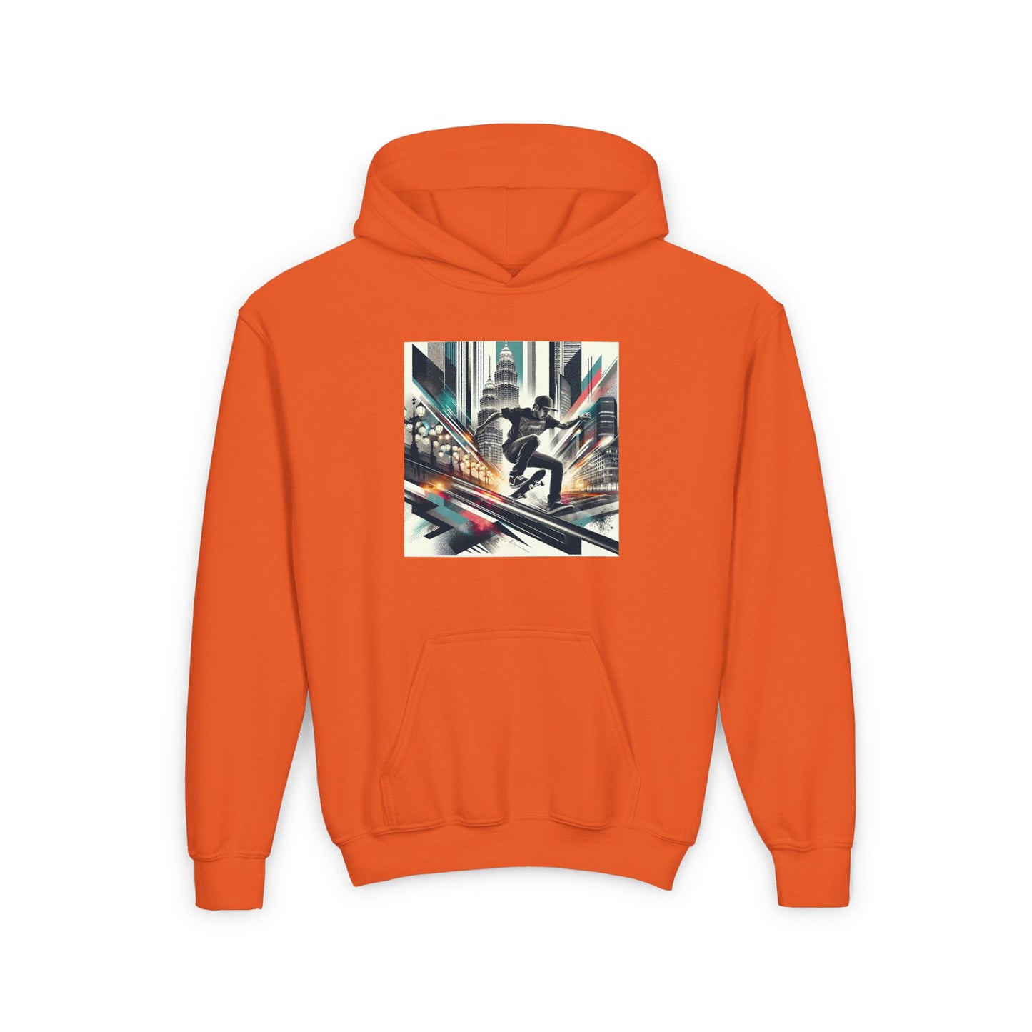 Skateboarder Grind Youth Hoodie, Comic Style City Landscape Graphic, Skateboarding Sweatshirt, Teen Hooded Jumper, Skater