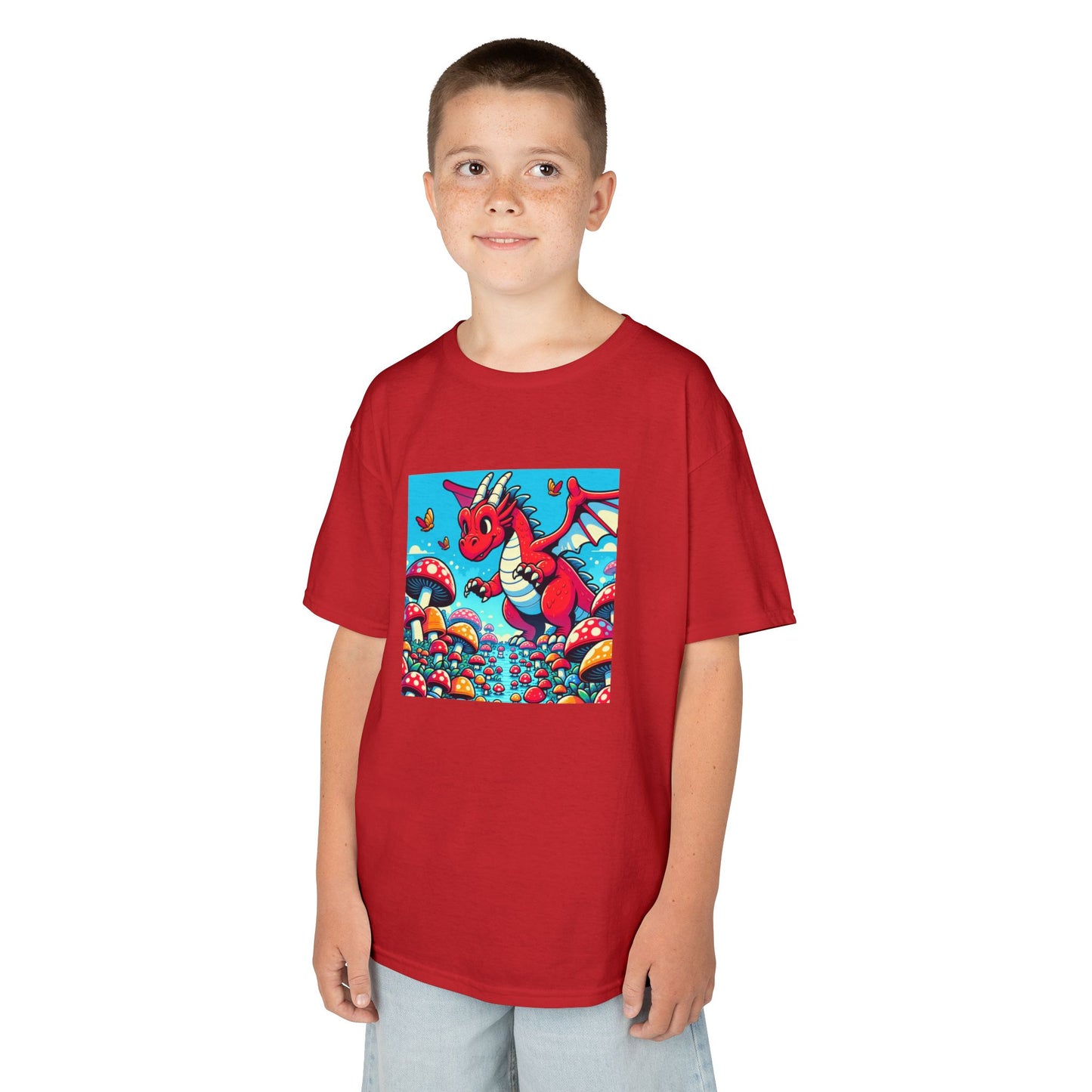 Kids Dragon in a Field of Mushrooms Adventure Tee - Fun Colorful Design for Little Explorers