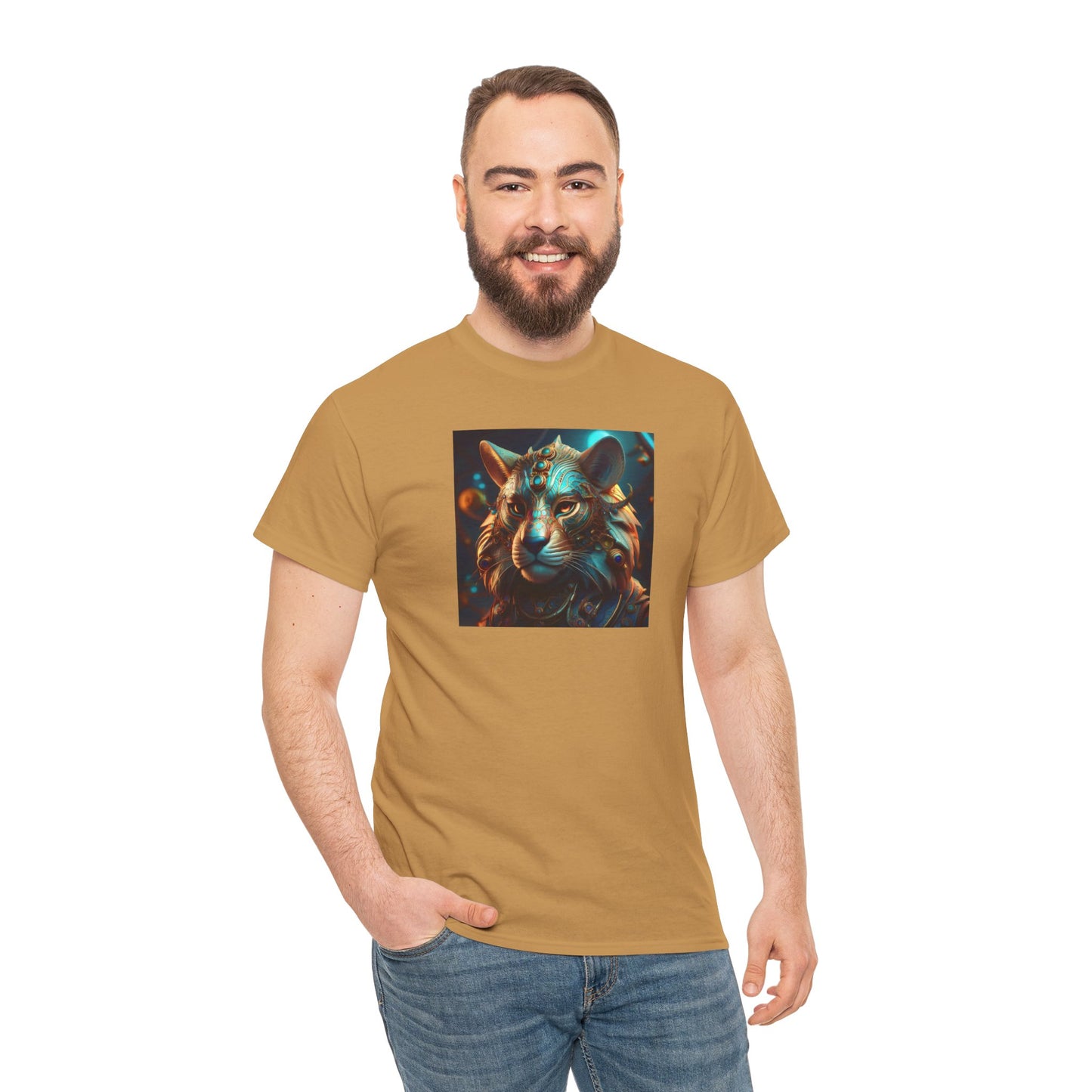 Unique Lion Art Unisex Heavy Cotton Tee - Statement Graphic T-Shirt for Animal Lovers