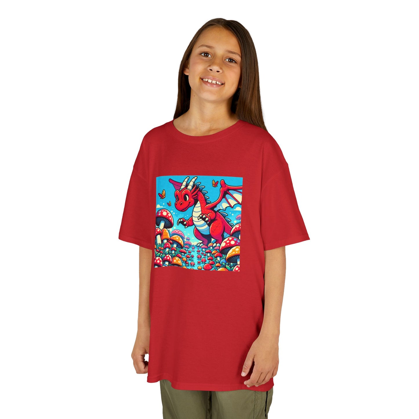 Kids Dragon in a Field of Mushrooms Adventure Tee - Fun Colorful Design for Little Explorers