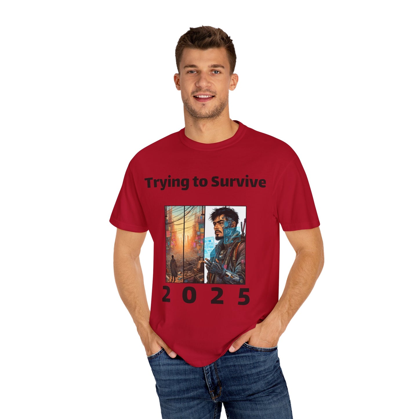 Survival Mode Unisex T-shirt, Trying to Survive 2025, Comic Book Style Tee, Bold Tee Shirt, Men's Women's Shirt