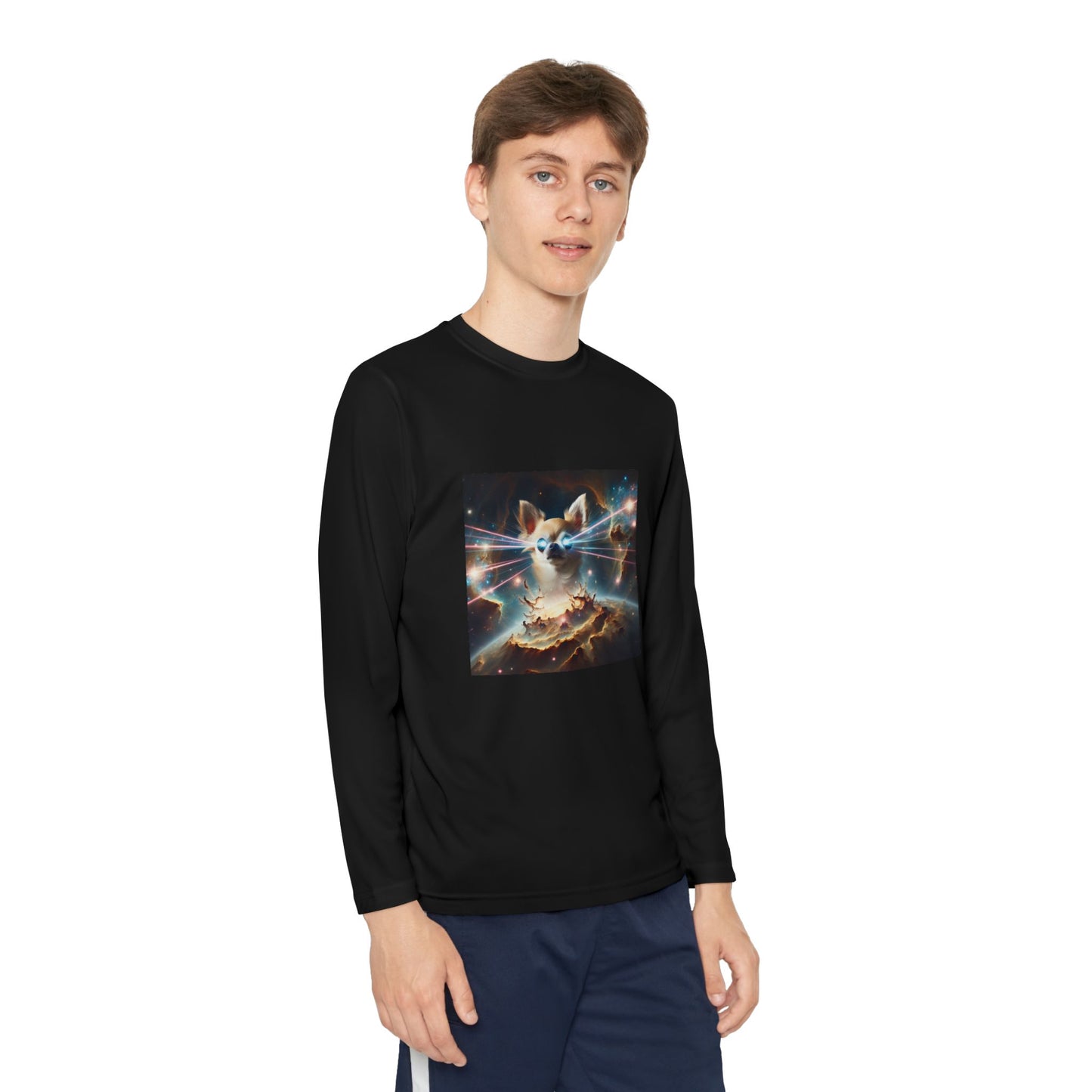 Kids Galaxy Control Long Sleeve Tee, Fierce Teacup Chihuahua Laser Eyes, Funny Shirt, Child's Top, Cute Animal Graphic Tee