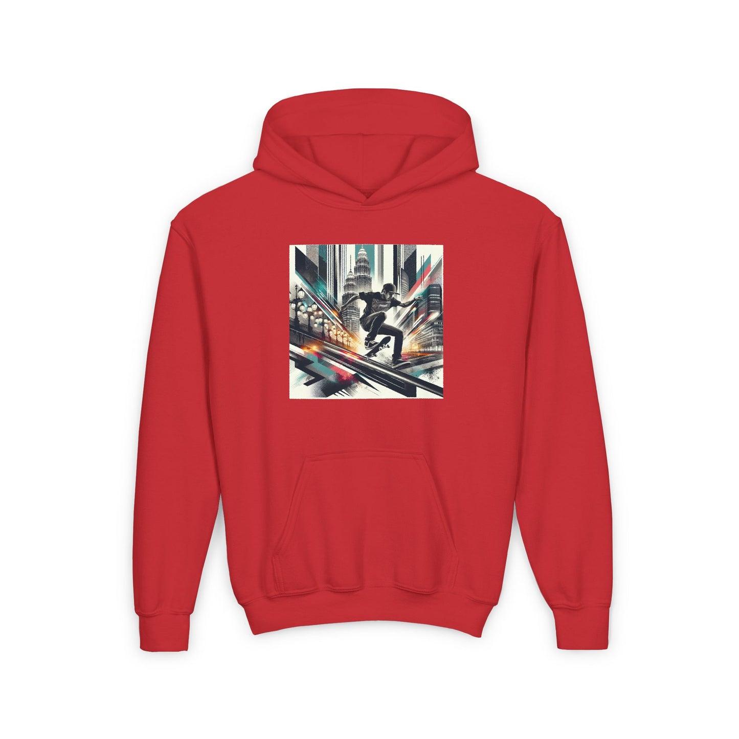 Skateboarder Grind Youth Hoodie, Comic Style City Landscape Graphic, Skateboarding Sweatshirt, Teen Hooded Jumper, Skater