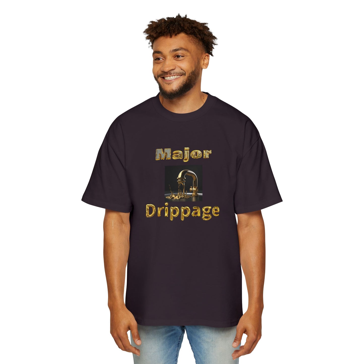 Oversized Tee - Major Drippage Gold Faucet Print Shirt for Men