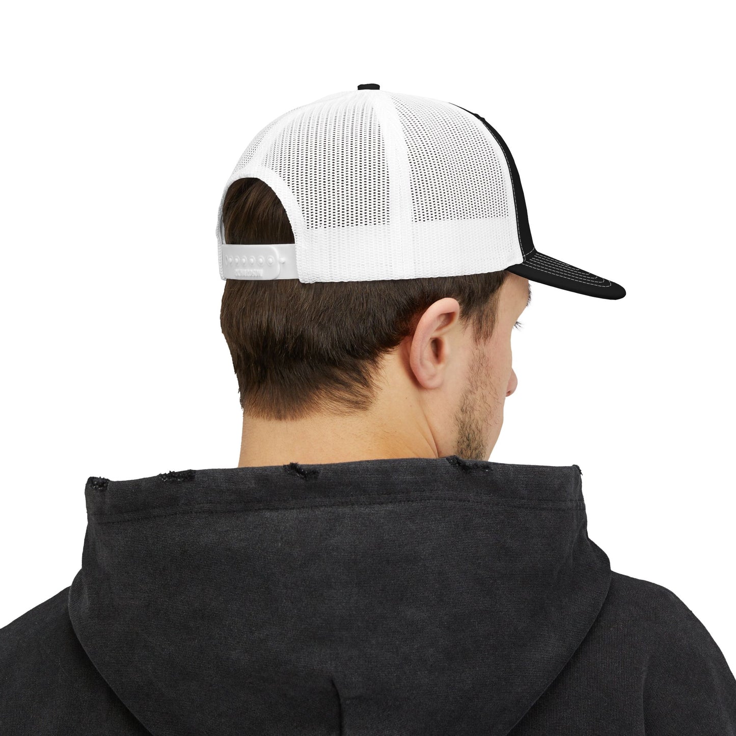 Red ORV Adventure-Themed Snapback Trucker Cap with Embroidered Design