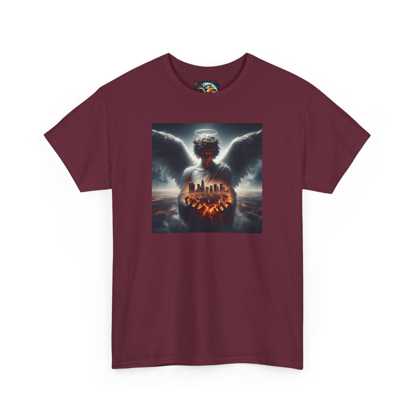 Angel Guardian Unisex Heavy Cotton Tee - Los Angeles Landscape Shirt, Holy Angel Protection, Urban Angel Tee, City Savior
