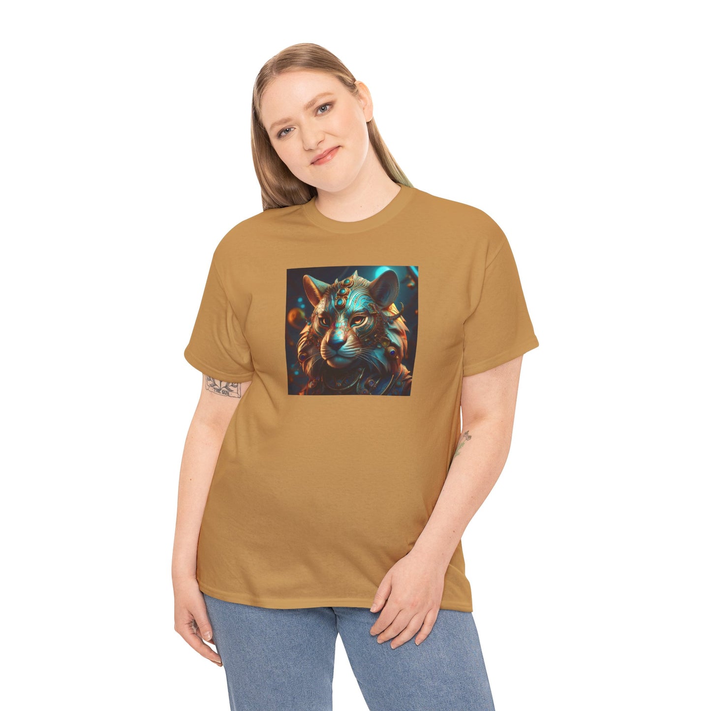 Unique Lion Art Unisex Heavy Cotton Tee - Statement Graphic T-Shirt for Animal Lovers