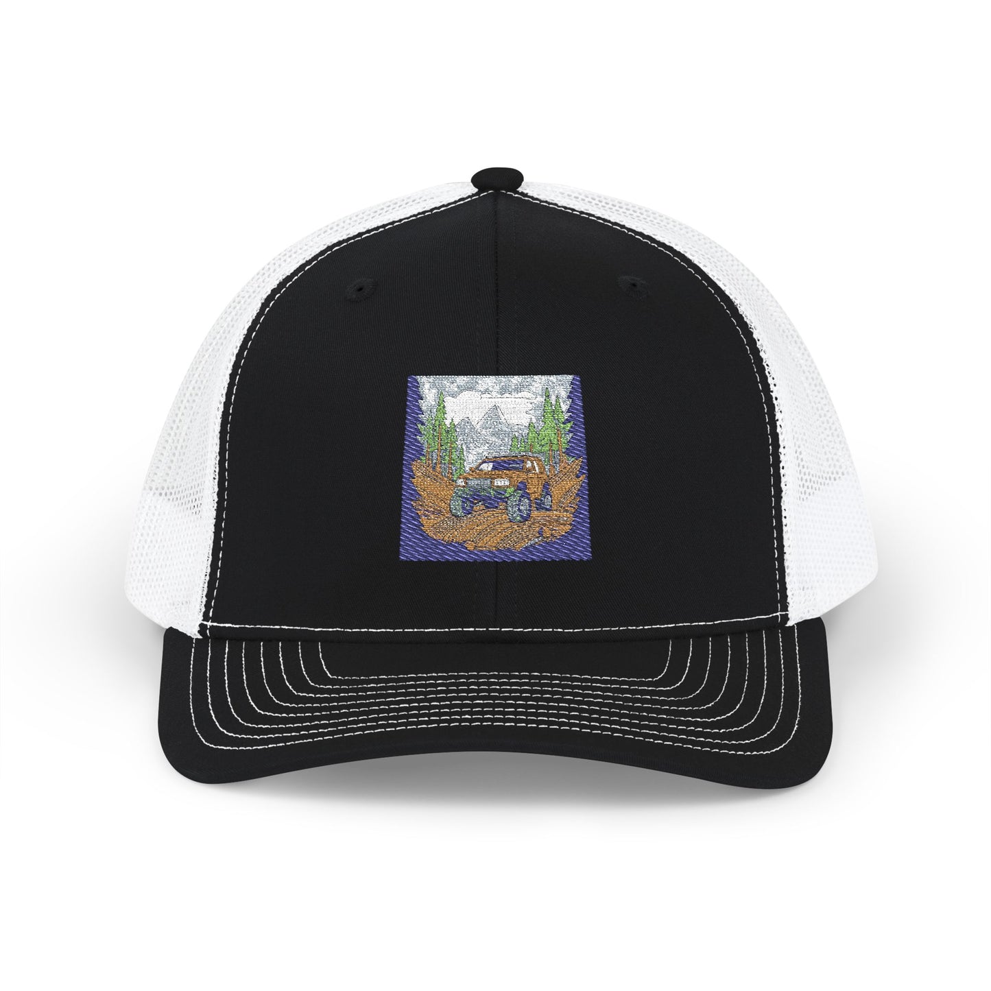 Red ORV Adventure-Themed Snapback Trucker Cap with Embroidered Design