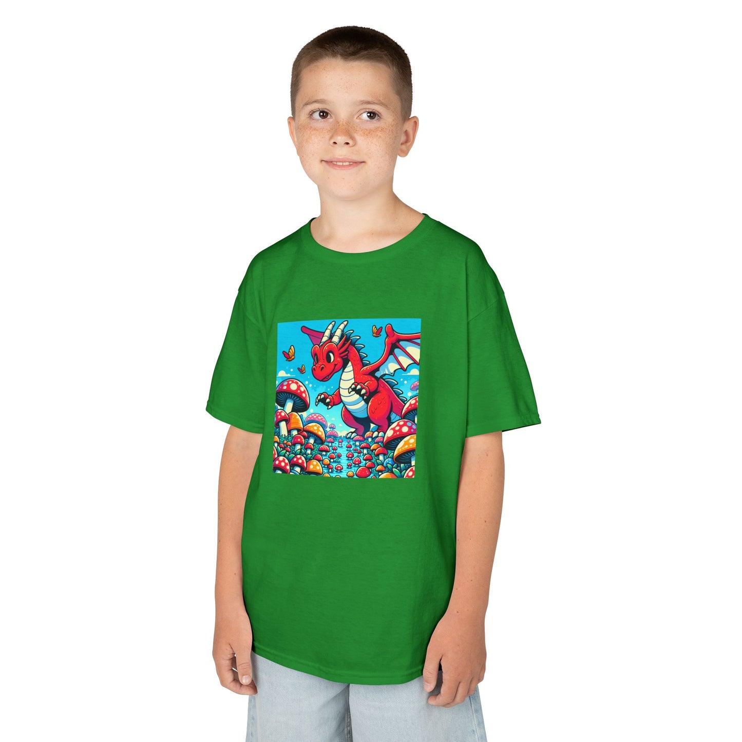 Kids Dragon in a Field of Mushrooms Adventure Tee - Fun Colorful Design for Little Explorers