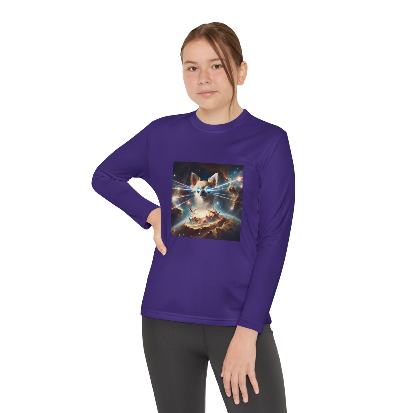 Kids Galaxy Control Long Sleeve Tee, Fierce Teacup Chihuahua Laser Eyes, Funny Shirt, Child's Top, Cute Animal Graphic Tee