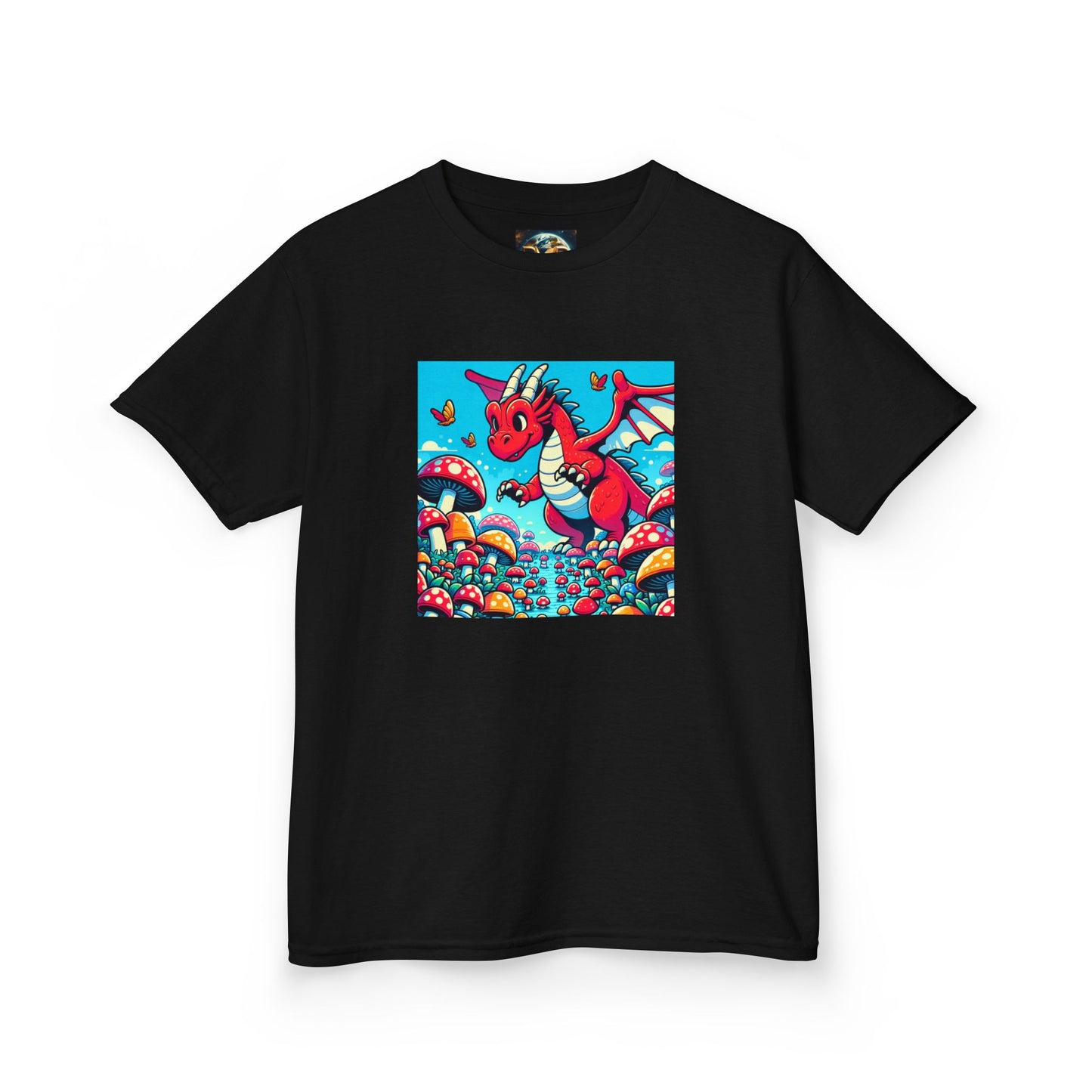 Kids Dragon in a Field of Mushrooms Adventure Tee - Fun Colorful Design for Little Explorers