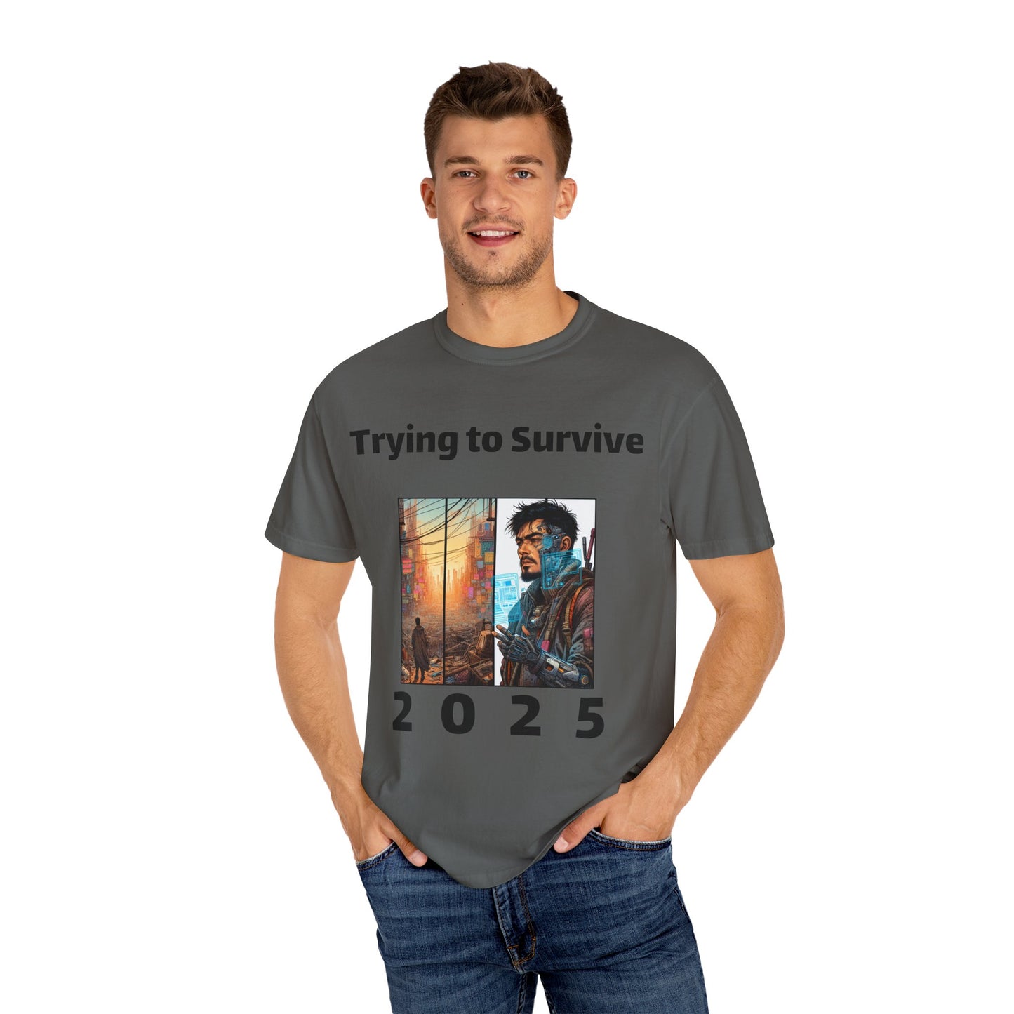 Survival Mode Unisex T-shirt, Trying to Survive 2025, Comic Book Style Tee, Bold Tee Shirt, Men's Women's Shirt