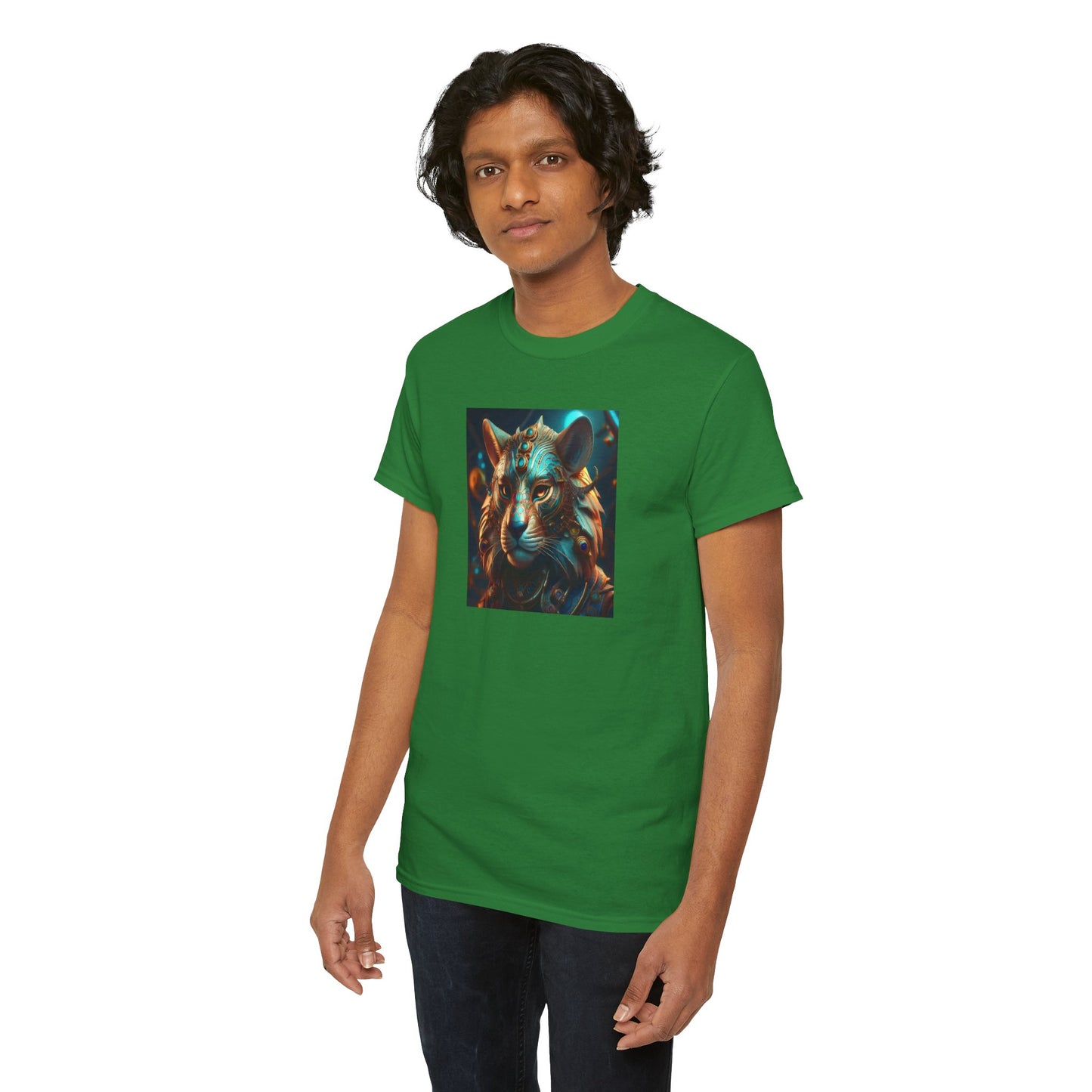 Unique Lion Art Unisex Heavy Cotton Tee - Statement Graphic T-Shirt for Animal Lovers