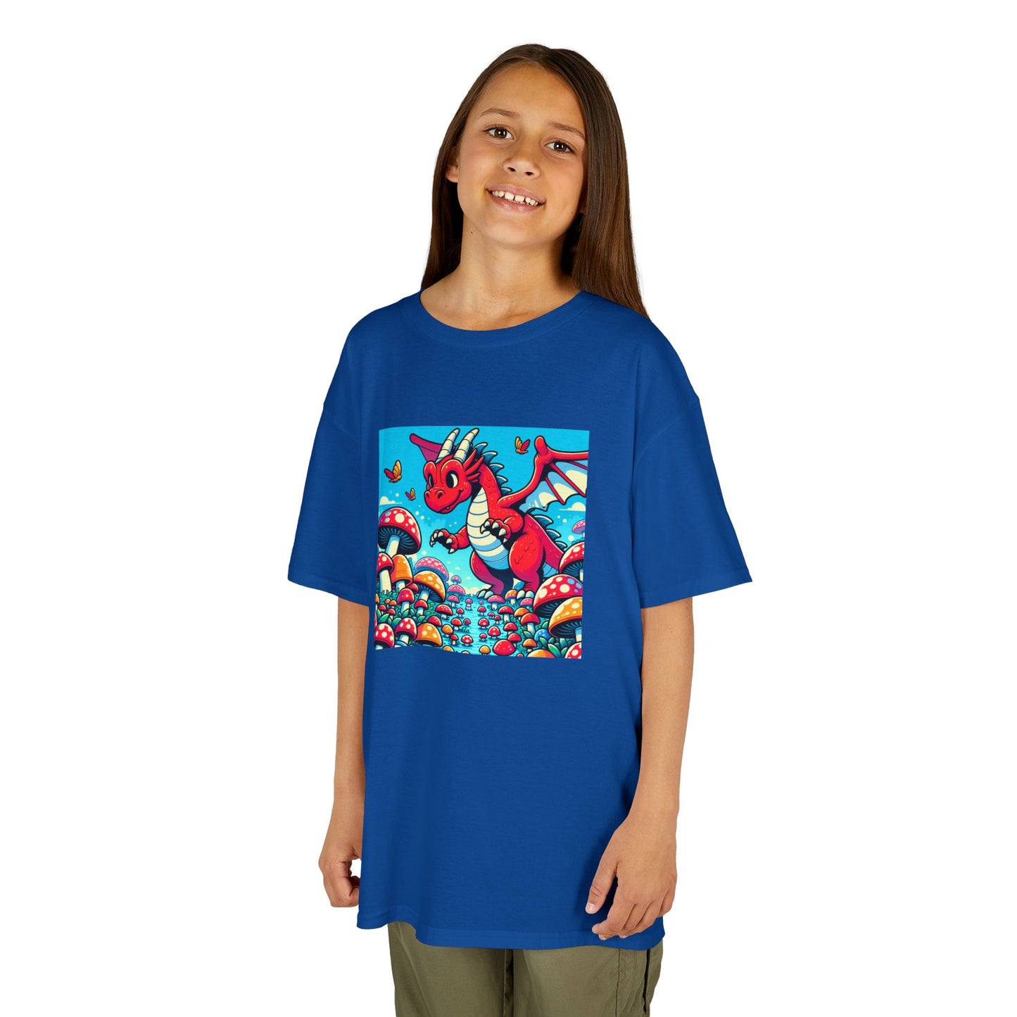 Kids Dragon in a Field of Mushrooms Adventure Tee - Fun Colorful Design for Little Explorers