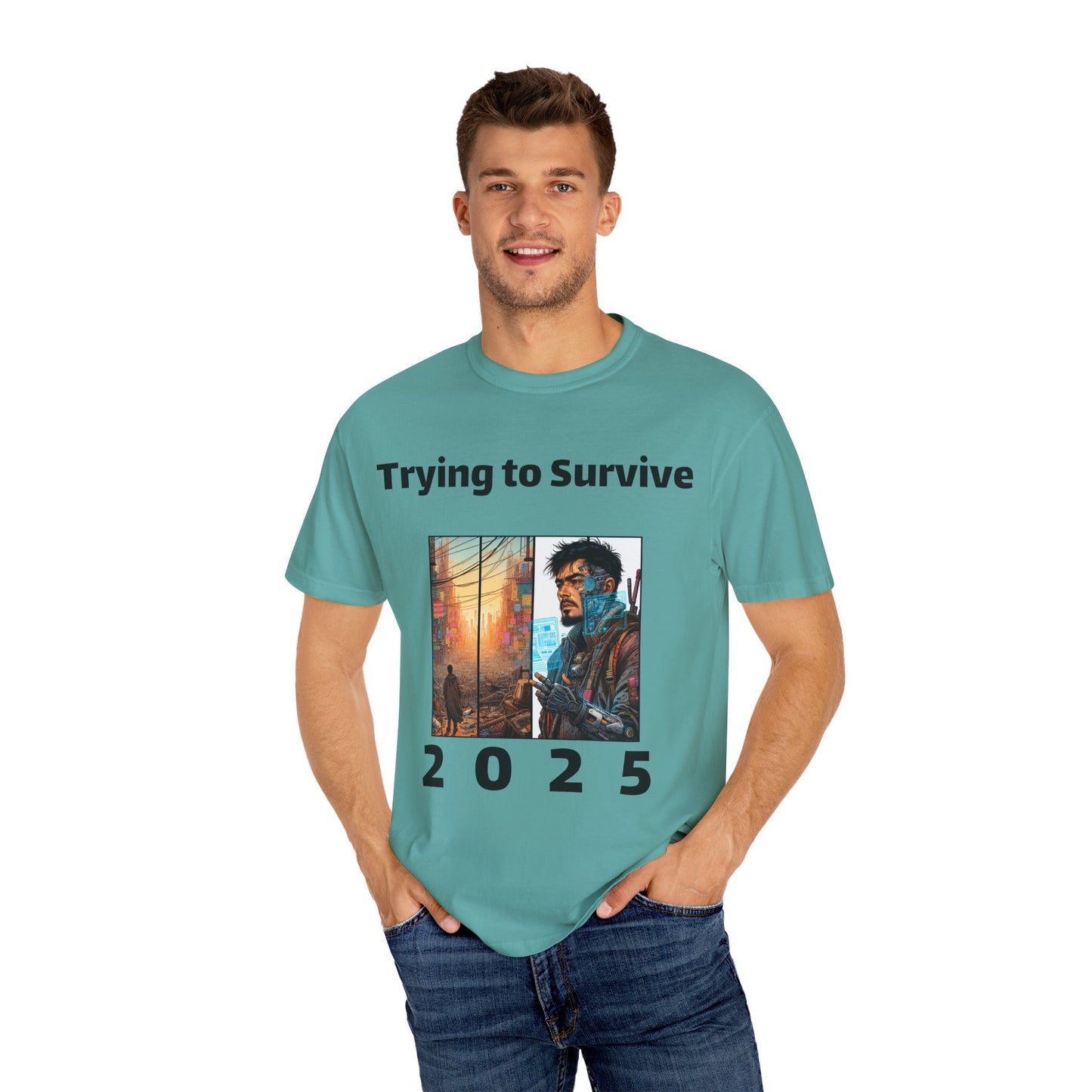 Survival Mode Unisex T-shirt, Trying to Survive 2025, Comic Book Style Tee, Bold Tee Shirt, Men's Women's Shirt