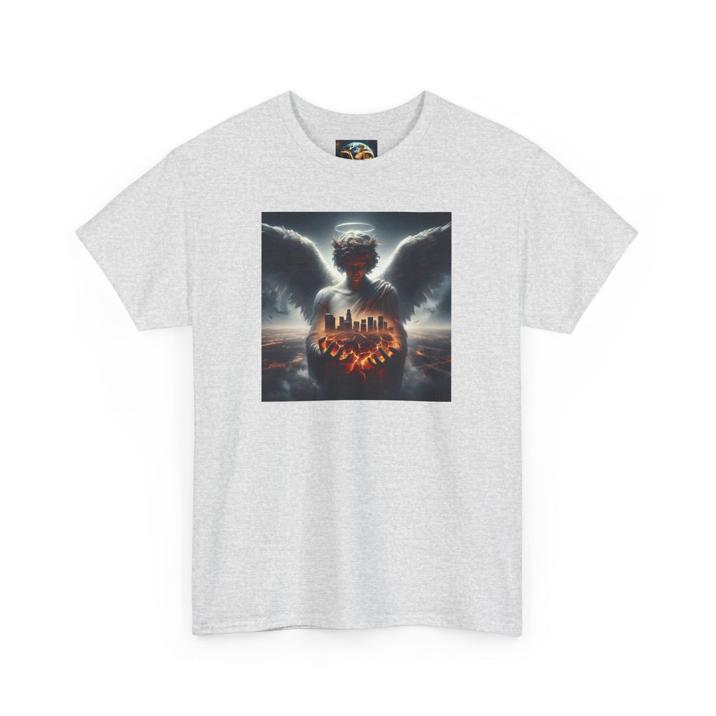 Angel Guardian Unisex Heavy Cotton Tee - Los Angeles Landscape Shirt, Holy Angel Protection, Urban Angel Tee, City Savior