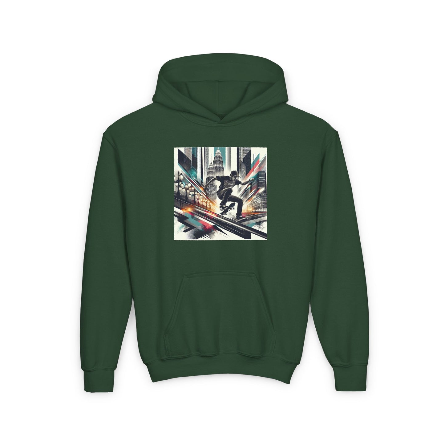 Skateboarder Grind Youth Hoodie, Comic Style City Landscape Graphic, Skateboarding Sweatshirt, Teen Hooded Jumper, Skater
