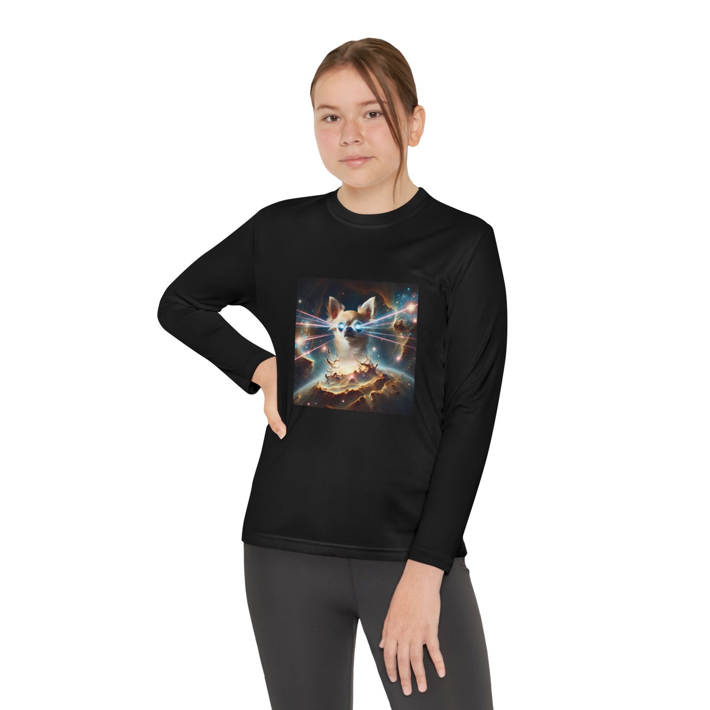 Kids Galaxy Control Long Sleeve Tee, Fierce Teacup Chihuahua Laser Eyes, Funny Shirt, Child's Top, Cute Animal Graphic Tee