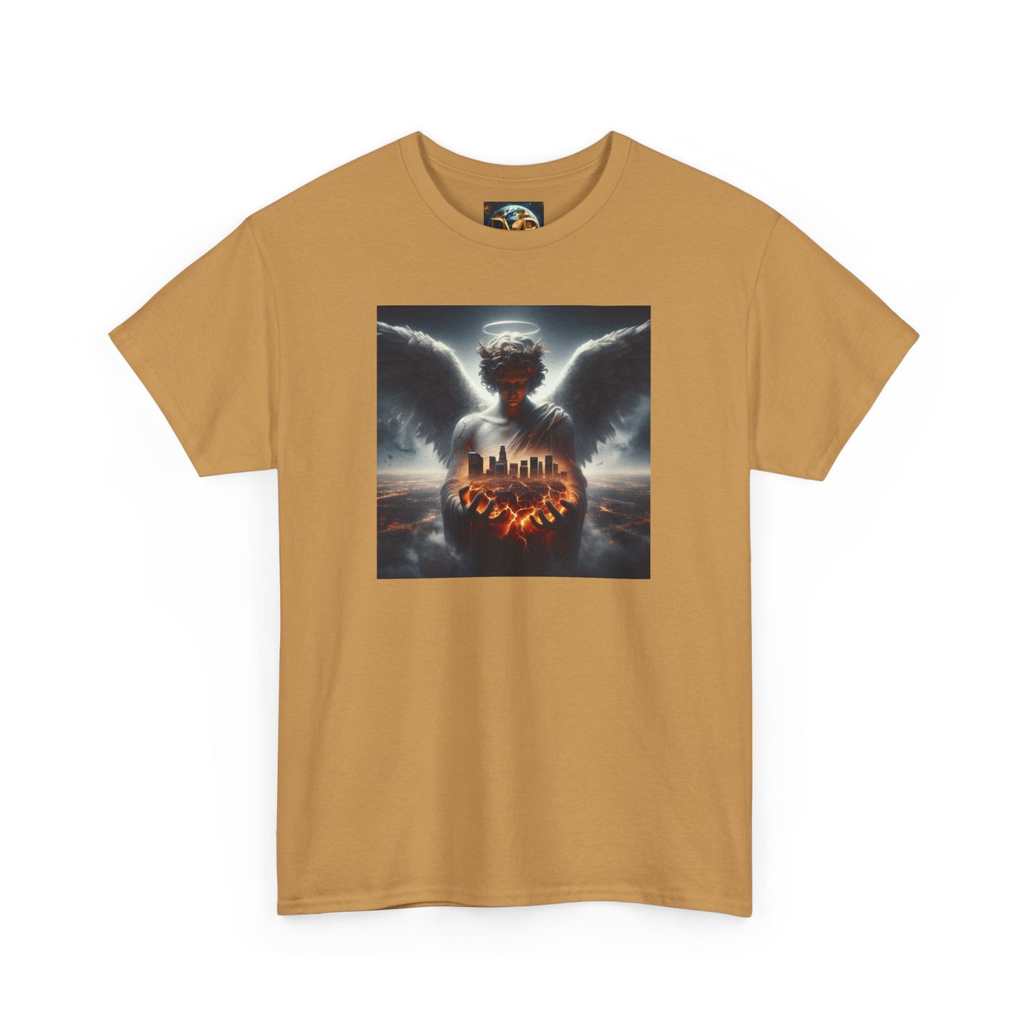 Angel Guardian Unisex Heavy Cotton Tee - Los Angeles Landscape Shirt, Holy Angel Protection, Urban Angel Tee, City Savior