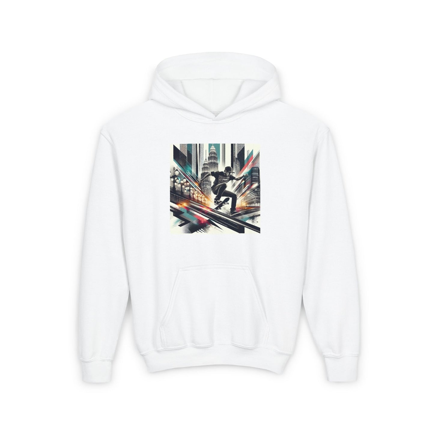 Skateboarder Grind Youth Hoodie, Comic Style City Landscape Graphic, Skateboarding Sweatshirt, Teen Hooded Jumper, Skater