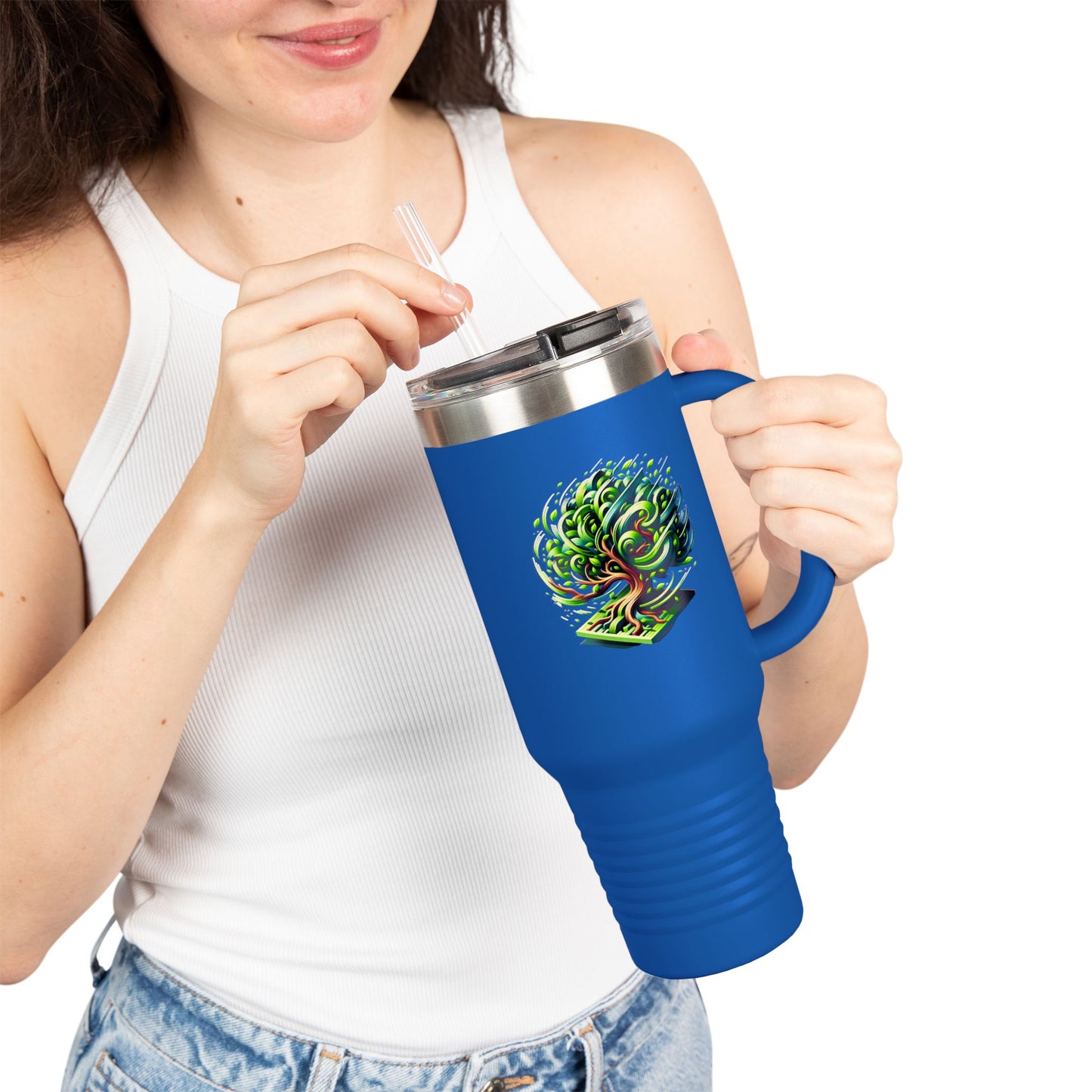 Eco-Friendly Insulated Travel Mug - 40oz with Whimsical Tree Design