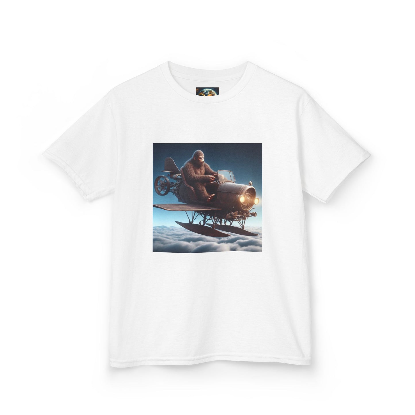 Kids Tee, Bigfoot Flying Car Shirt, Hilarious Kid's Design, Youth Tshirt, Children's Graphic Tee, Funny Sasquatch Top