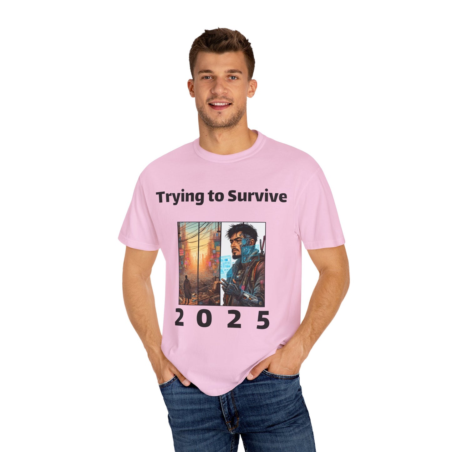 Survival Mode Unisex T-shirt, Trying to Survive 2025, Comic Book Style Tee, Bold Tee Shirt, Men's Women's Shirt