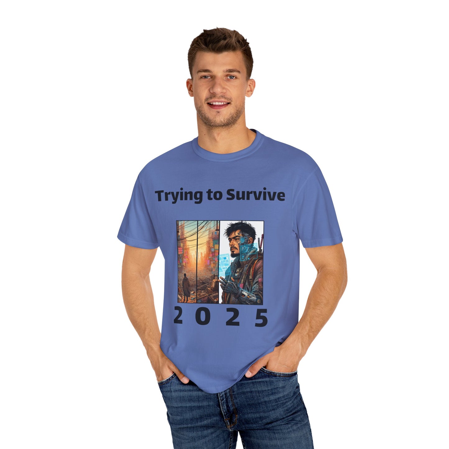 Survival Mode Unisex T-shirt, Trying to Survive 2025, Comic Book Style Tee, Bold Tee Shirt, Men's Women's Shirt