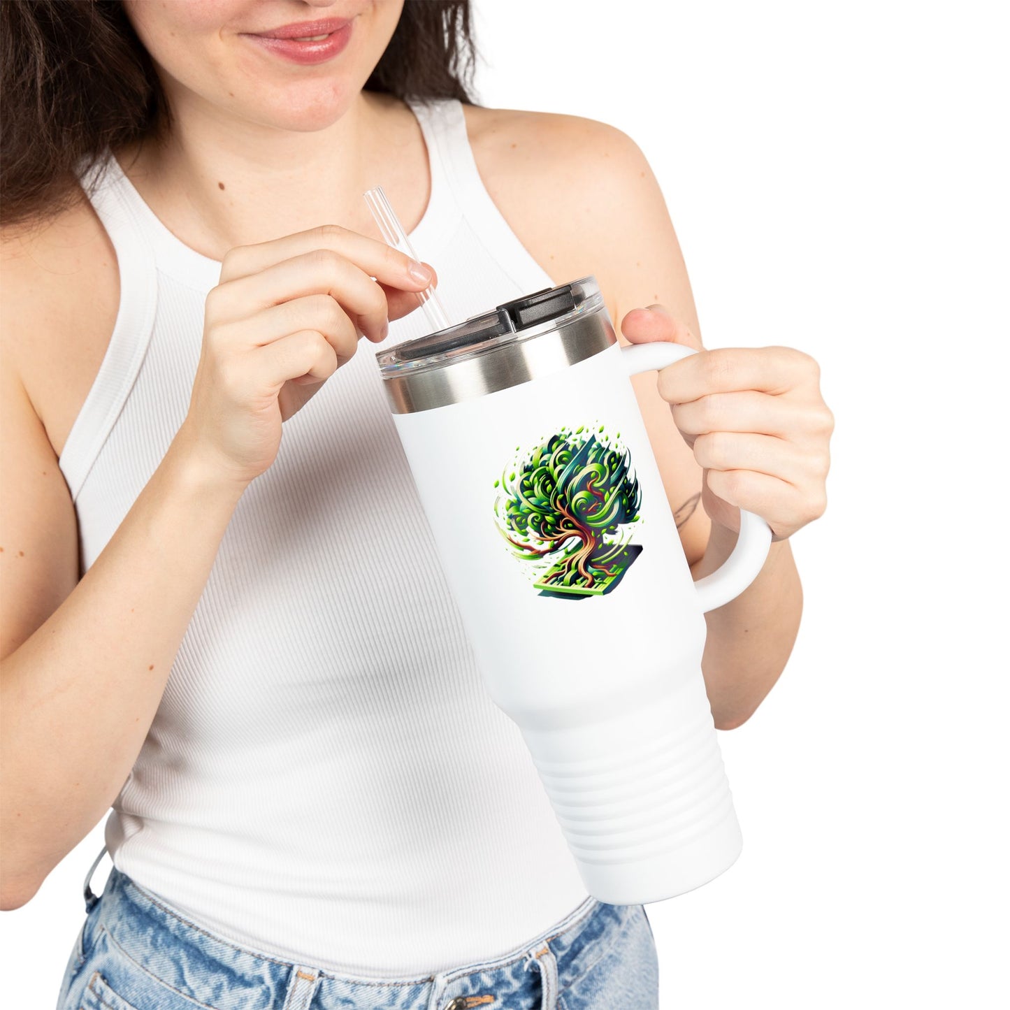 Eco-Friendly Insulated Travel Mug - 40oz with Whimsical Tree Design
