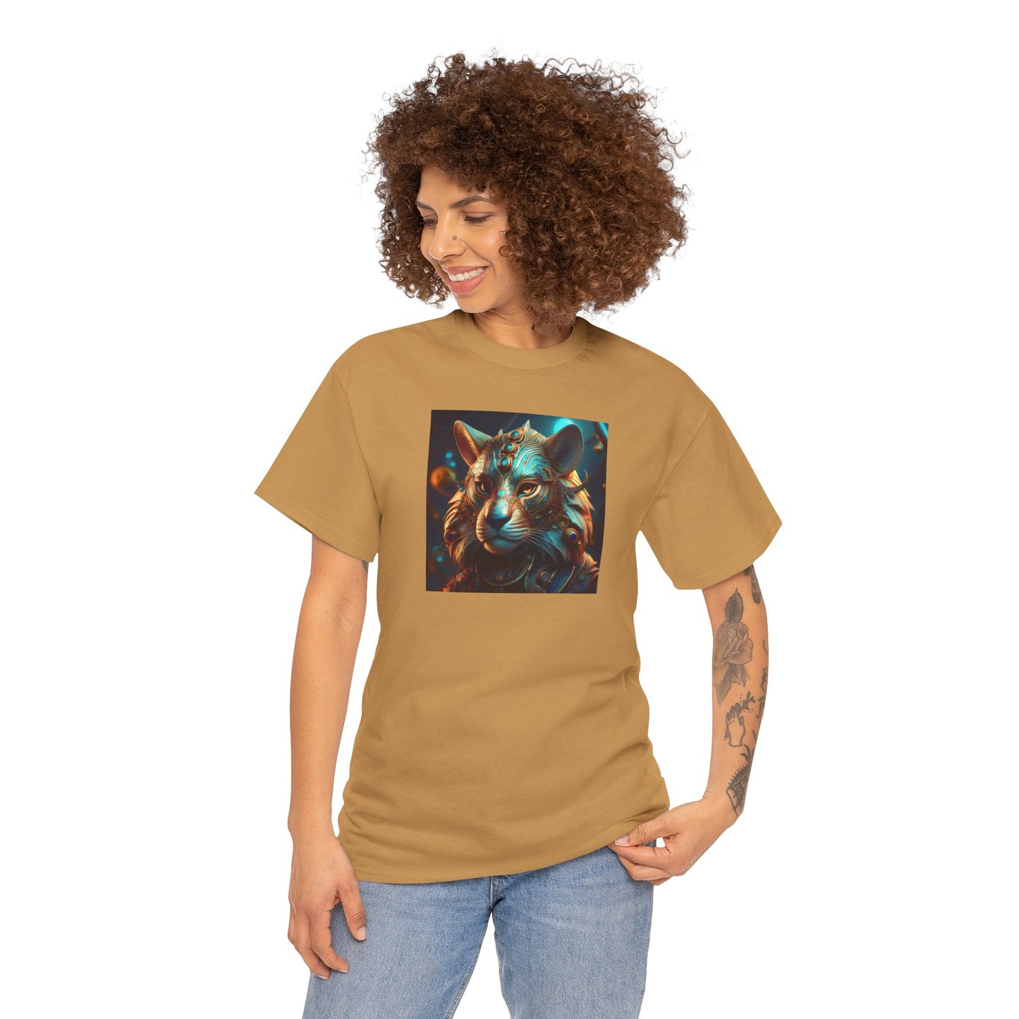 Unique Lion Art Unisex Heavy Cotton Tee - Statement Graphic T-Shirt for Animal Lovers