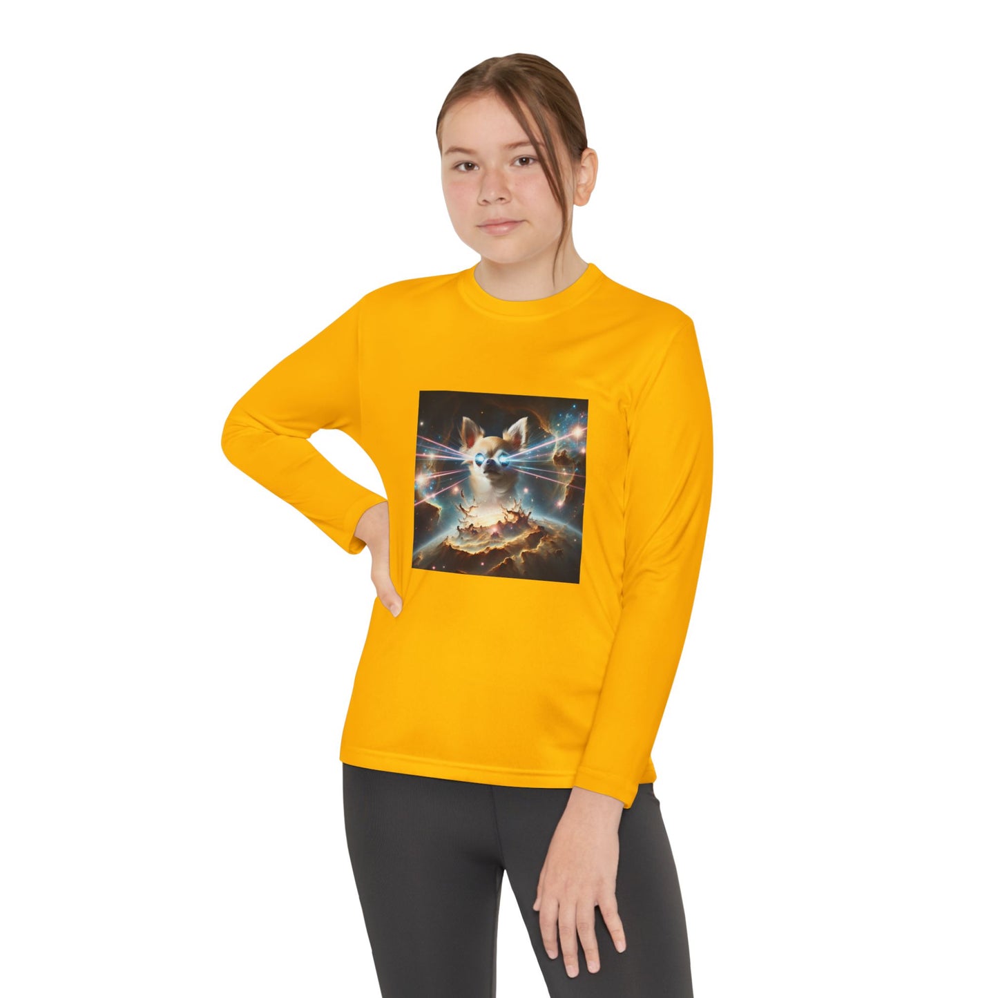 Kids Galaxy Control Long Sleeve Tee, Fierce Teacup Chihuahua Laser Eyes, Funny Shirt, Child's Top, Cute Animal Graphic Tee